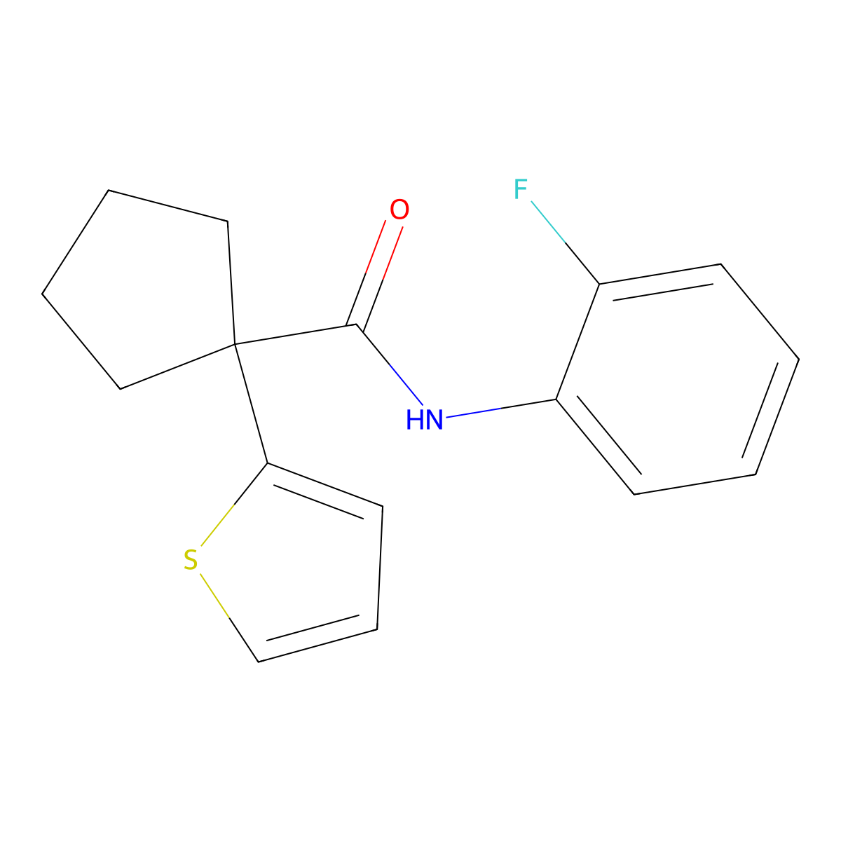 N-(2-fluorophenyl)-1-(thiophen-2-yl)cyclopentanecarboxamide molecular structure, CAS 1049525-65-6