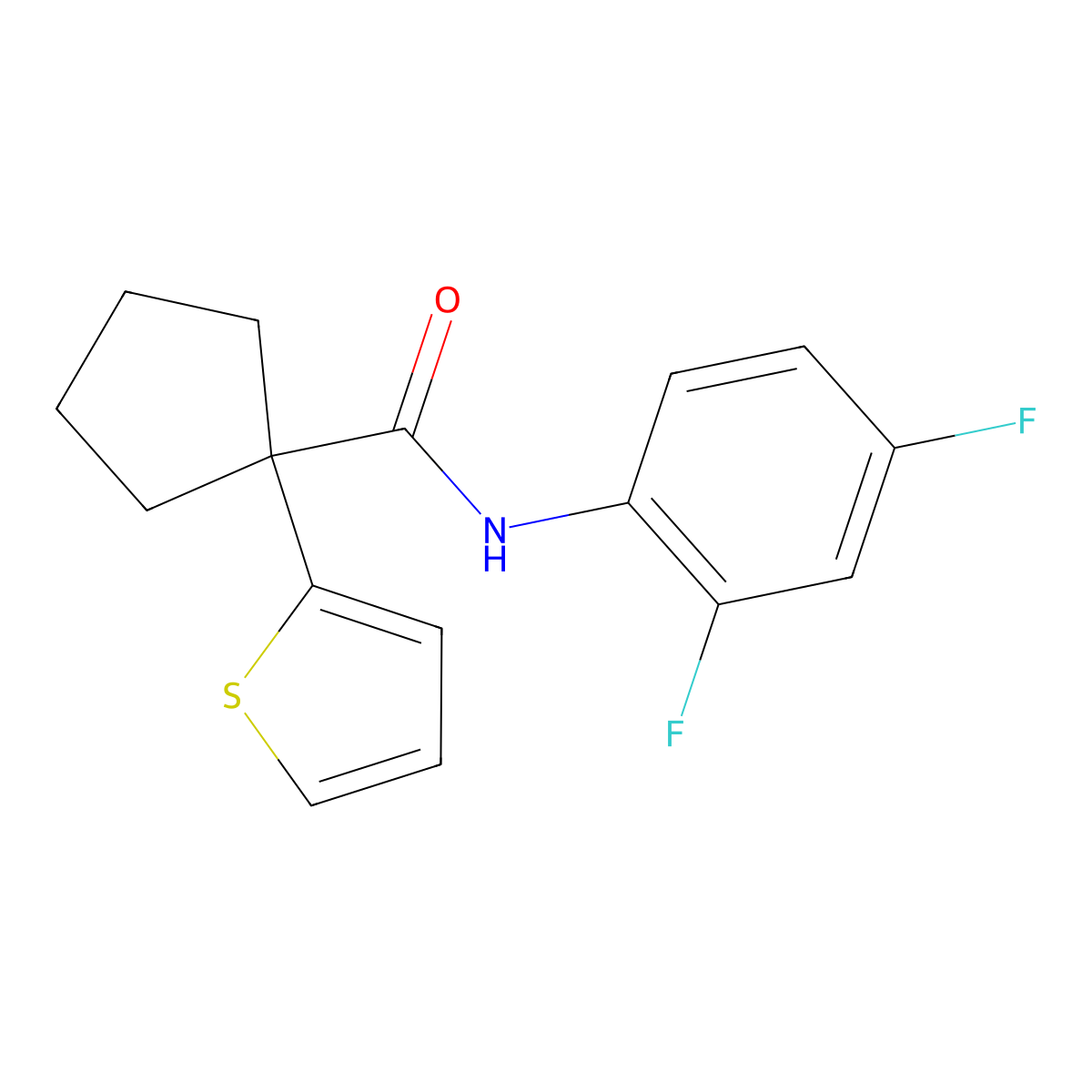 N-(2,4-difluorophenyl)-1-(thiophen-2-yl)cyclopentanecarboxamide molecular structure, CAS 1049525-73-6