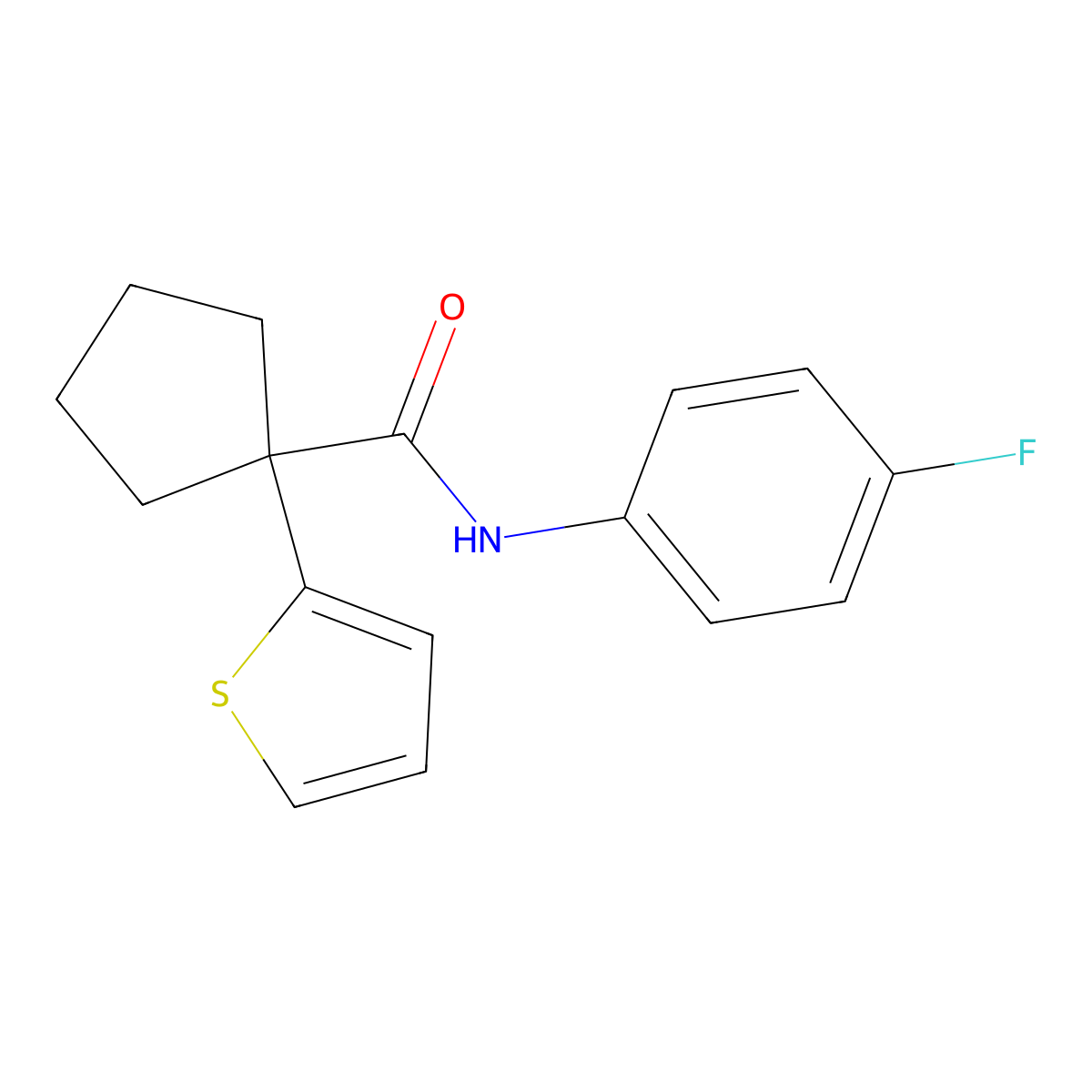 N-(4-fluorophenyl)-1-(thiophen-2-yl)cyclopentanecarboxamide molecular structure, CAS 1049525-77-0