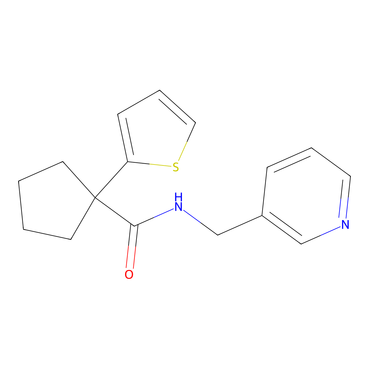 N-(pyridin-3-ylmethyl)-1-(thiophen-2-yl)cyclopentanecarboxamide molecular structure, CAS 1049525-81-6