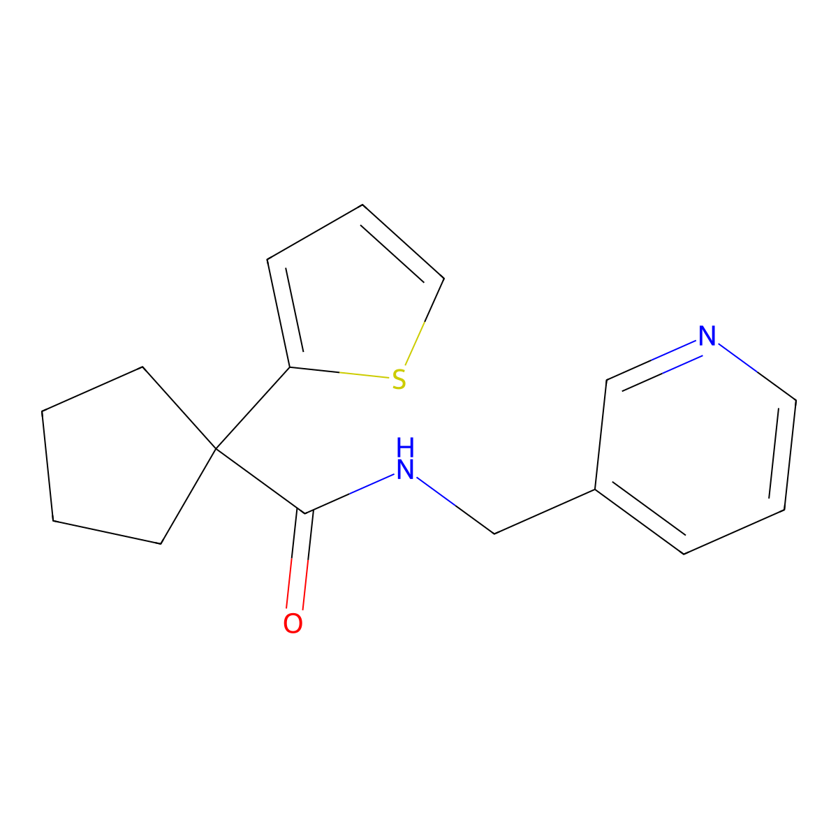 N-(pyridin-3-ylmethyl)-1-(thiophen-2-yl)cyclopentanecarboxamide molecular structure, CAS 1049525-81-6
