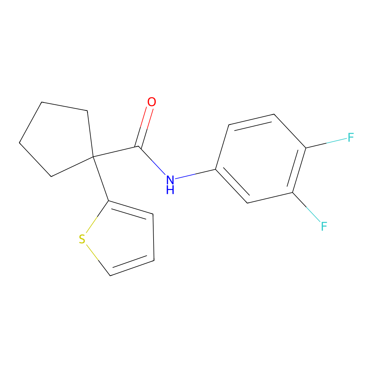 N-(3,4-difluorophenyl)-1-(thiophen-2-yl)cyclopentanecarboxamide molecular structure, CAS 1049525-85-0