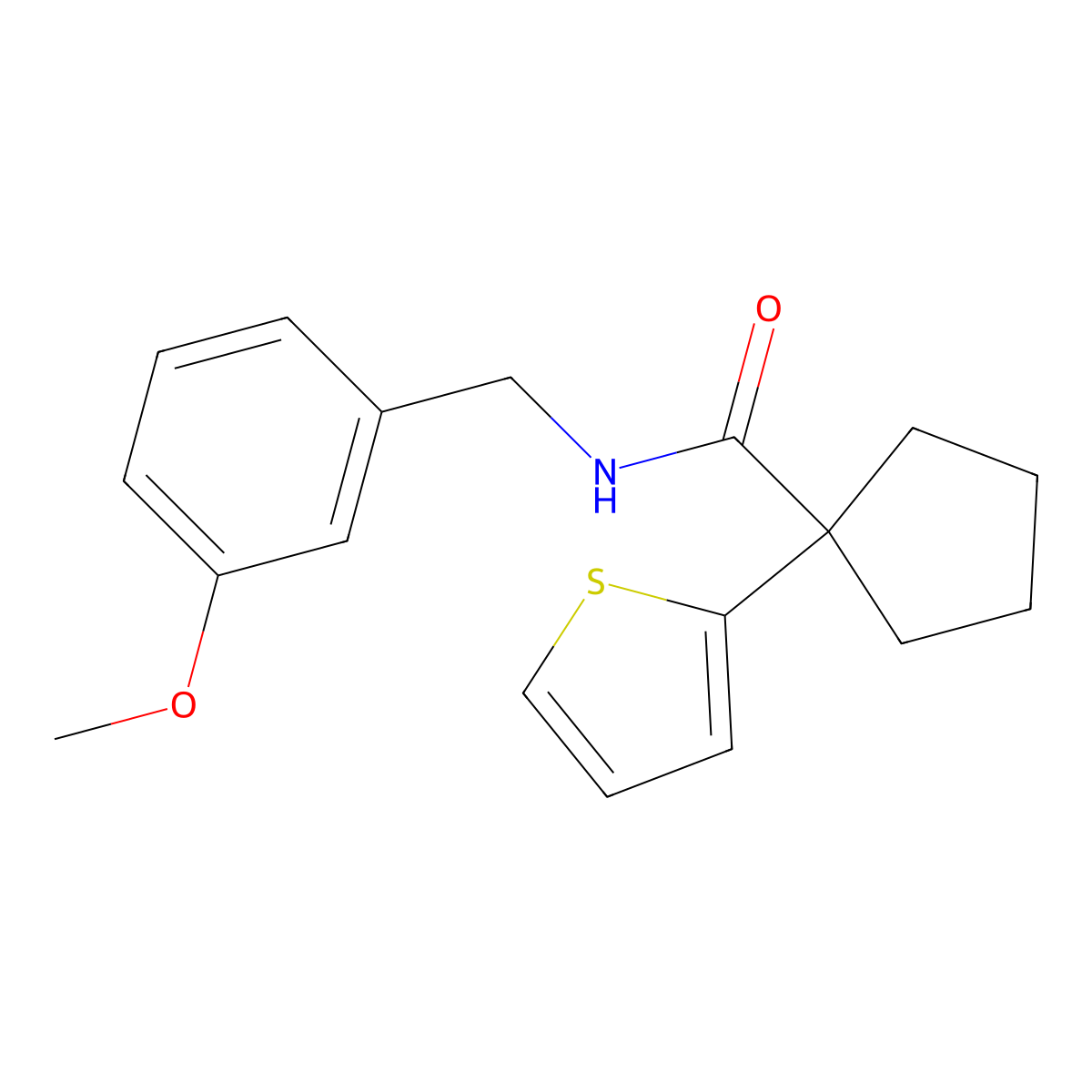 N-(3-methoxybenzyl)-1-(thiophen-2-yl)cyclopentanecarboxamide molecular structure, CAS 1049525-94-1