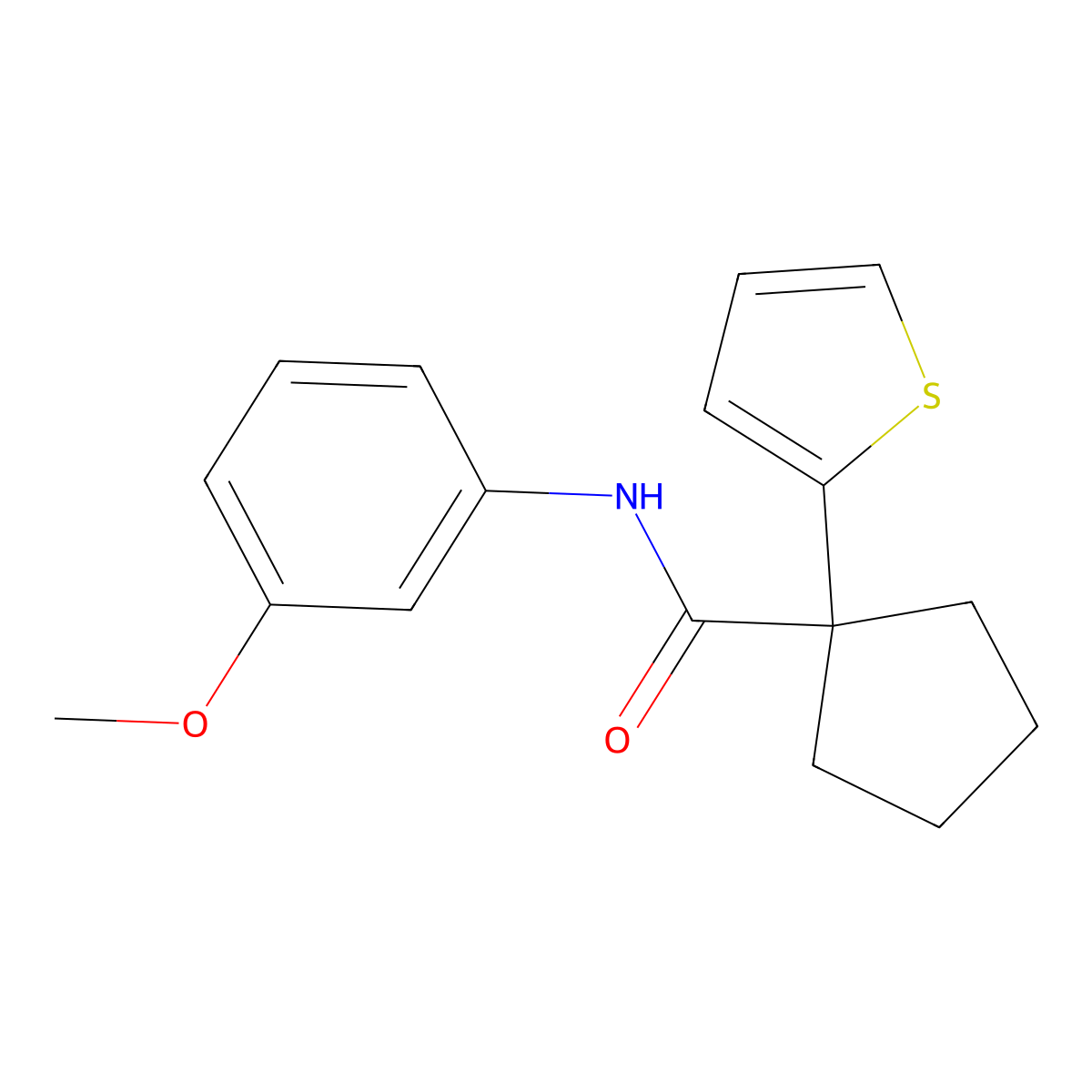 N-(3-methoxyphenyl)-1-(thiophen-2-yl)cyclopentanecarboxamide molecular structure, CAS 1049525-98-5