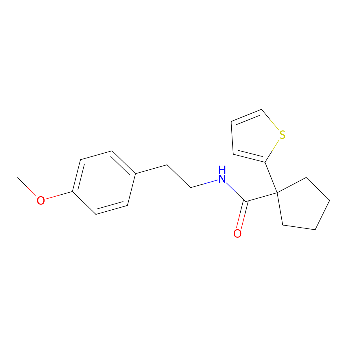 N-(4-methoxyphenethyl)-1-(thiophen-2-yl)cyclopentanecarboxamide molecular structure, CAS 1049526-02-4