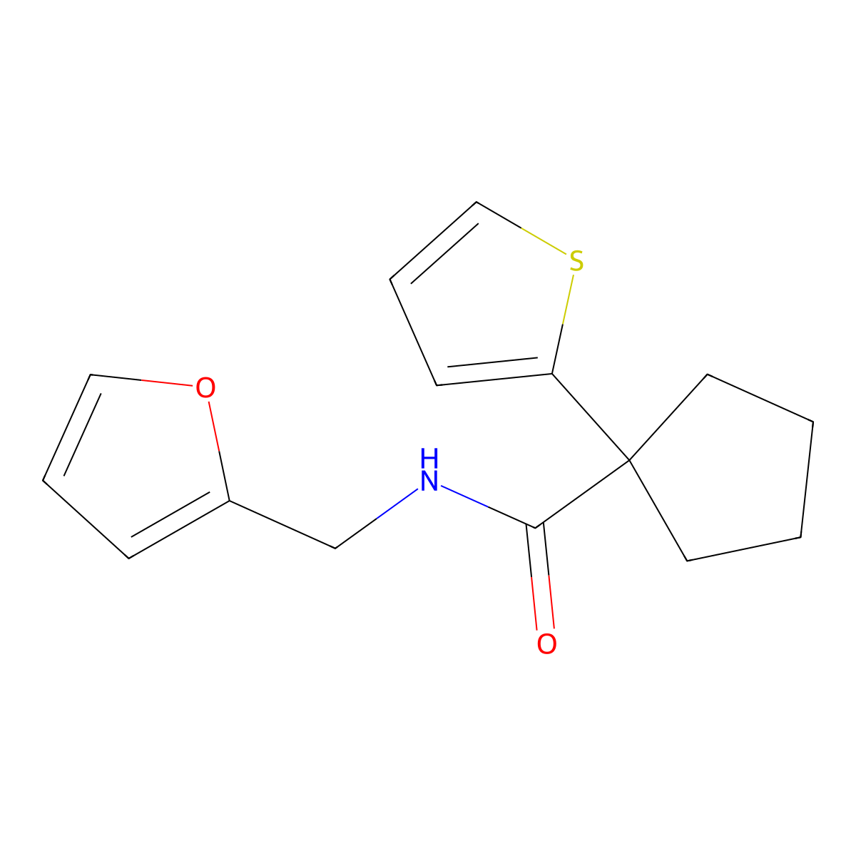 N-(furan-2-ylmethyl)-1-(thiophen-2-yl)cyclopentanecarboxamide molecular structure, CAS 1049526-10-4
