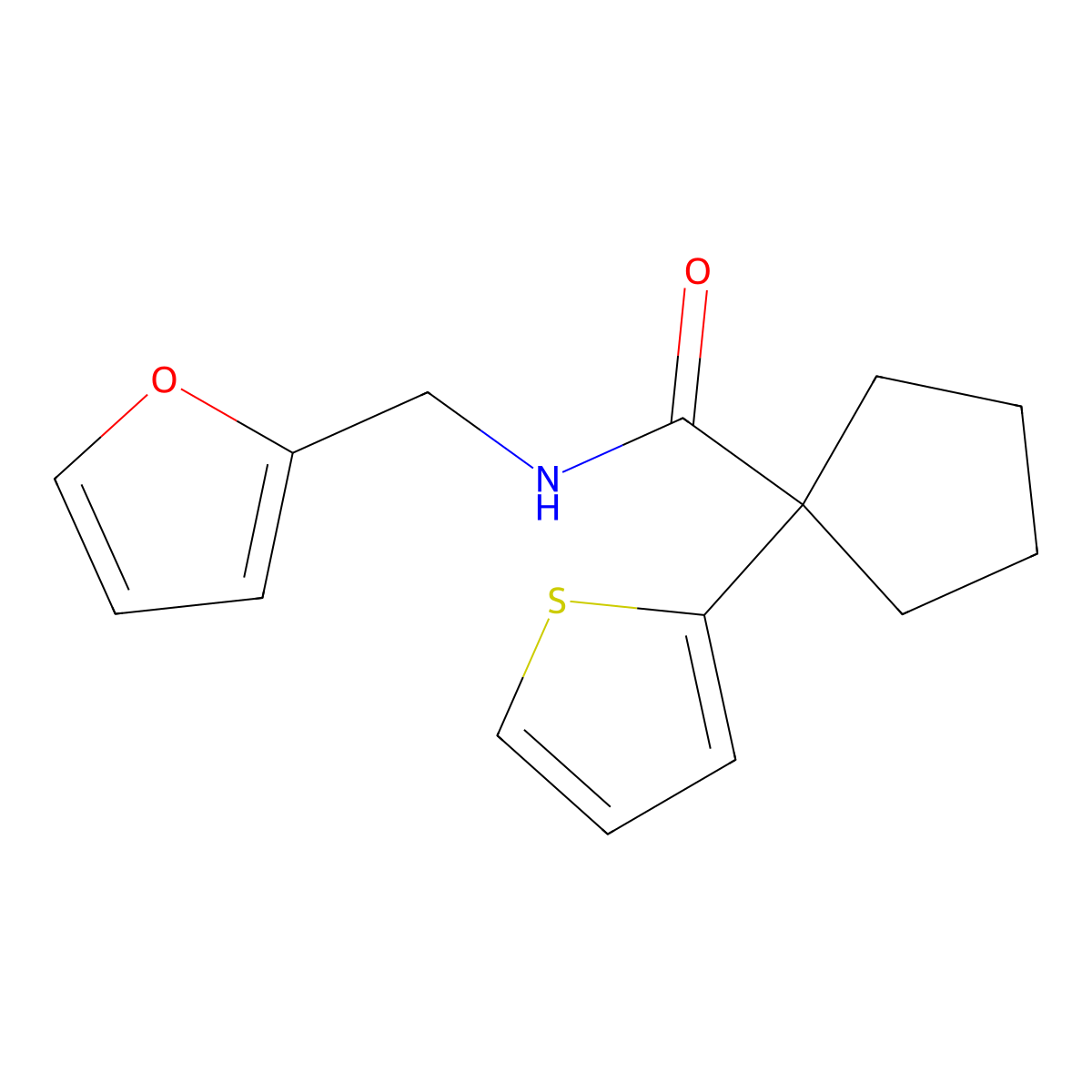 N-(furan-2-ylmethyl)-1-(thiophen-2-yl)cyclopentanecarboxamide molecular structure, CAS 1049526-10-4