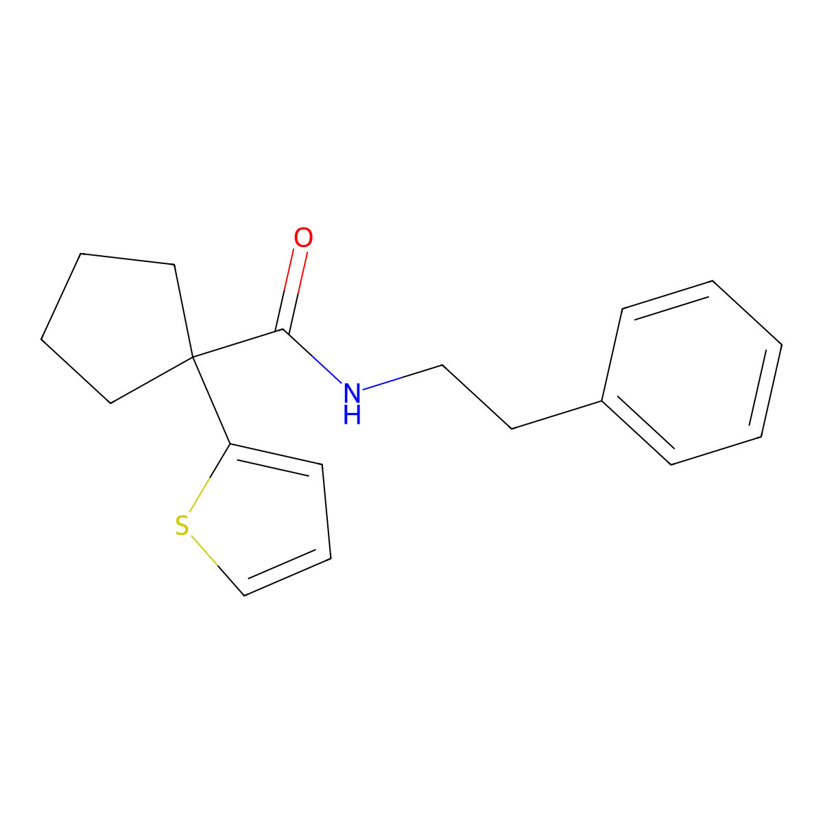 N-phenethyl-1-(thiophen-2-yl)cyclopentanecarboxamide molecular structure, CAS 1049526-18-2
