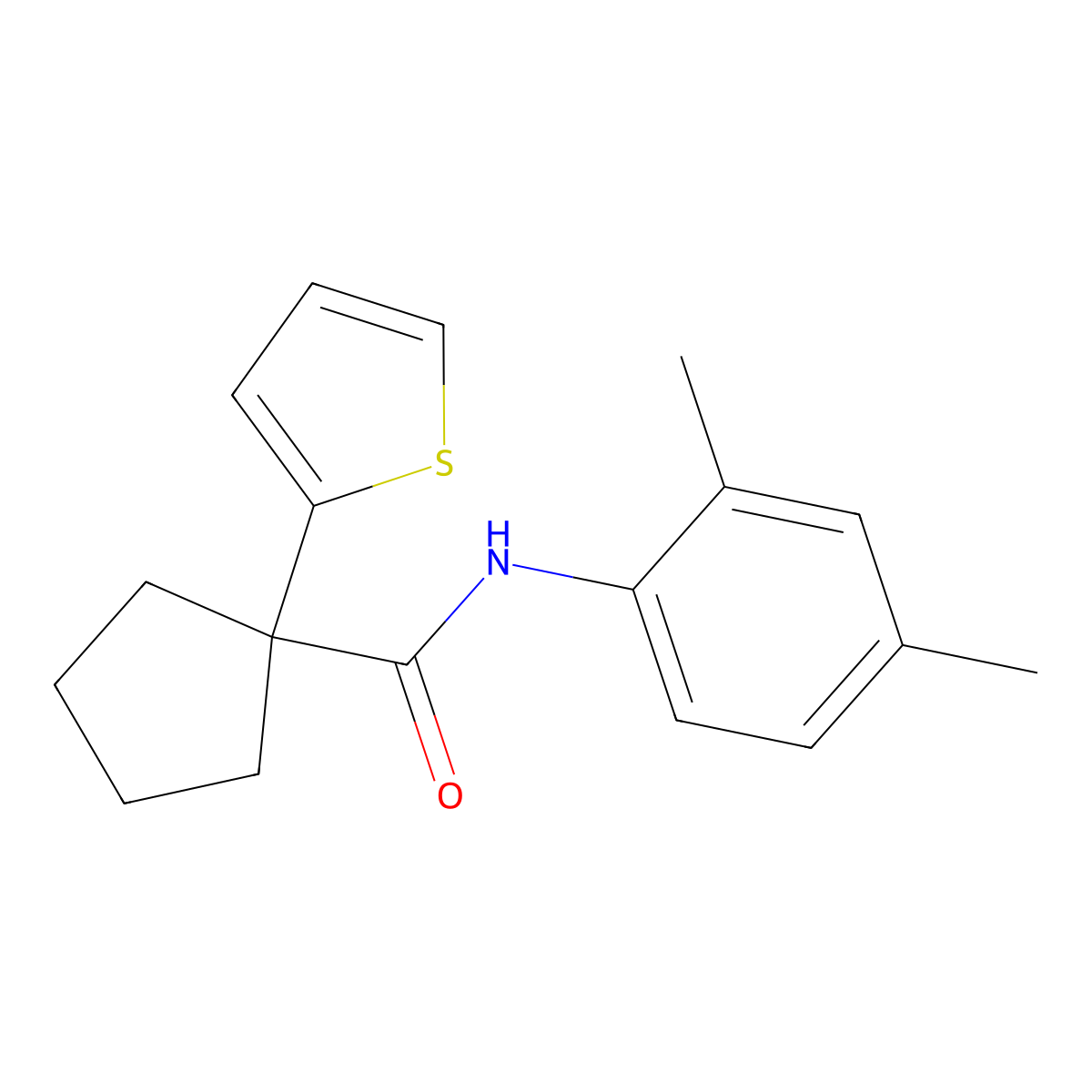 N-(2,4-dimethylphenyl)-1-(thiophen-2-yl)cyclopentanecarboxamide molecular structure, CAS 1049526-61-5