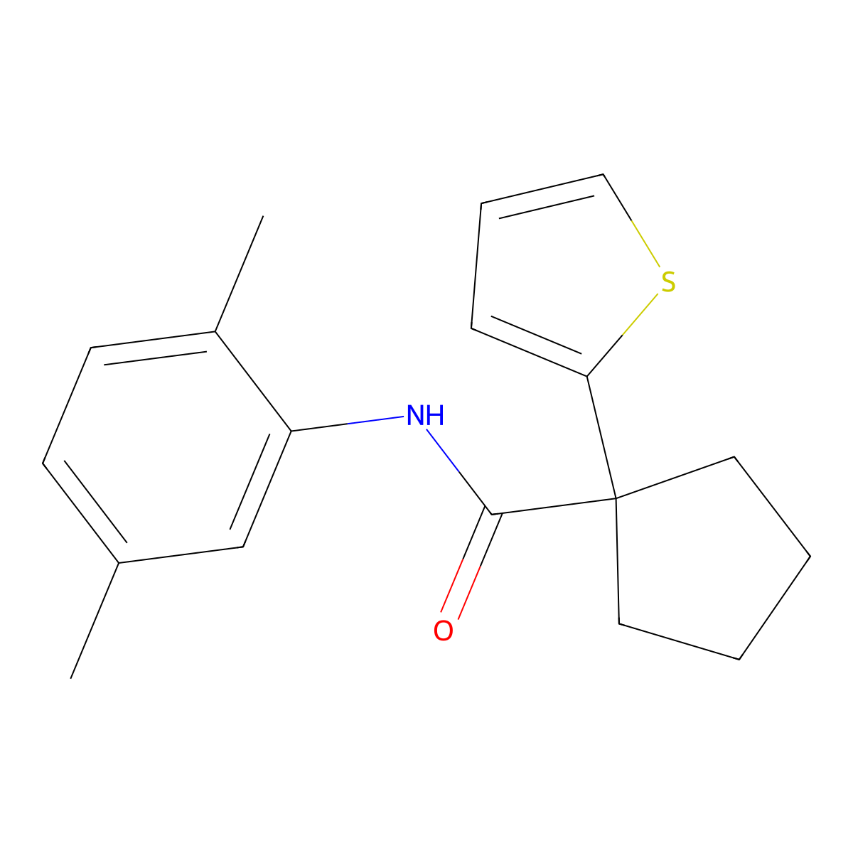 N-(2,5-dimethylphenyl)-1-(thiophen-2-yl)cyclopentanecarboxamide molecular structure, CAS 1049526-66-0