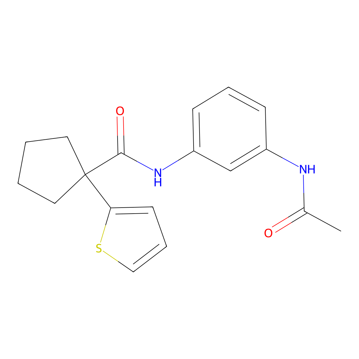 N-(3-acetamidophenyl)-1-(thiophen-2-yl)cyclopentanecarboxamide molecular structure, CAS 1049526-86-4