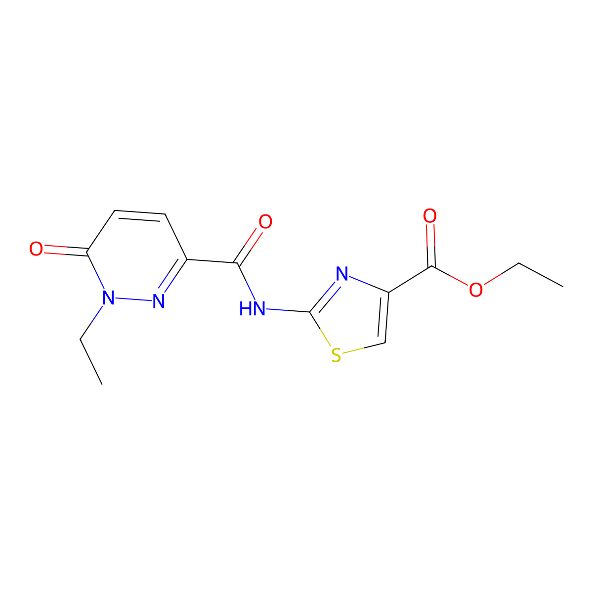 Ethyl 2-(1-ethyl-6-oxo-1,6-dihydropyridazine-3-carboxamido)thiazole-4-carboxylate molecular structure, CAS 1049527-52-7