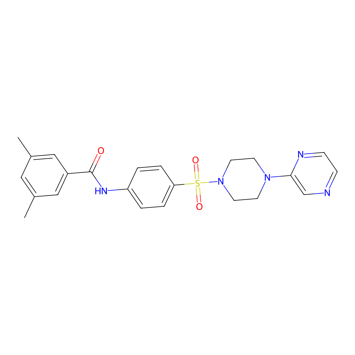 3,5-dimethyl-N-(4-((4-(pyrazin-2-yl)piperazin-1-yl)sulfonyl)phenyl)benzamide molecular structure, CAS 1049529-45-4
