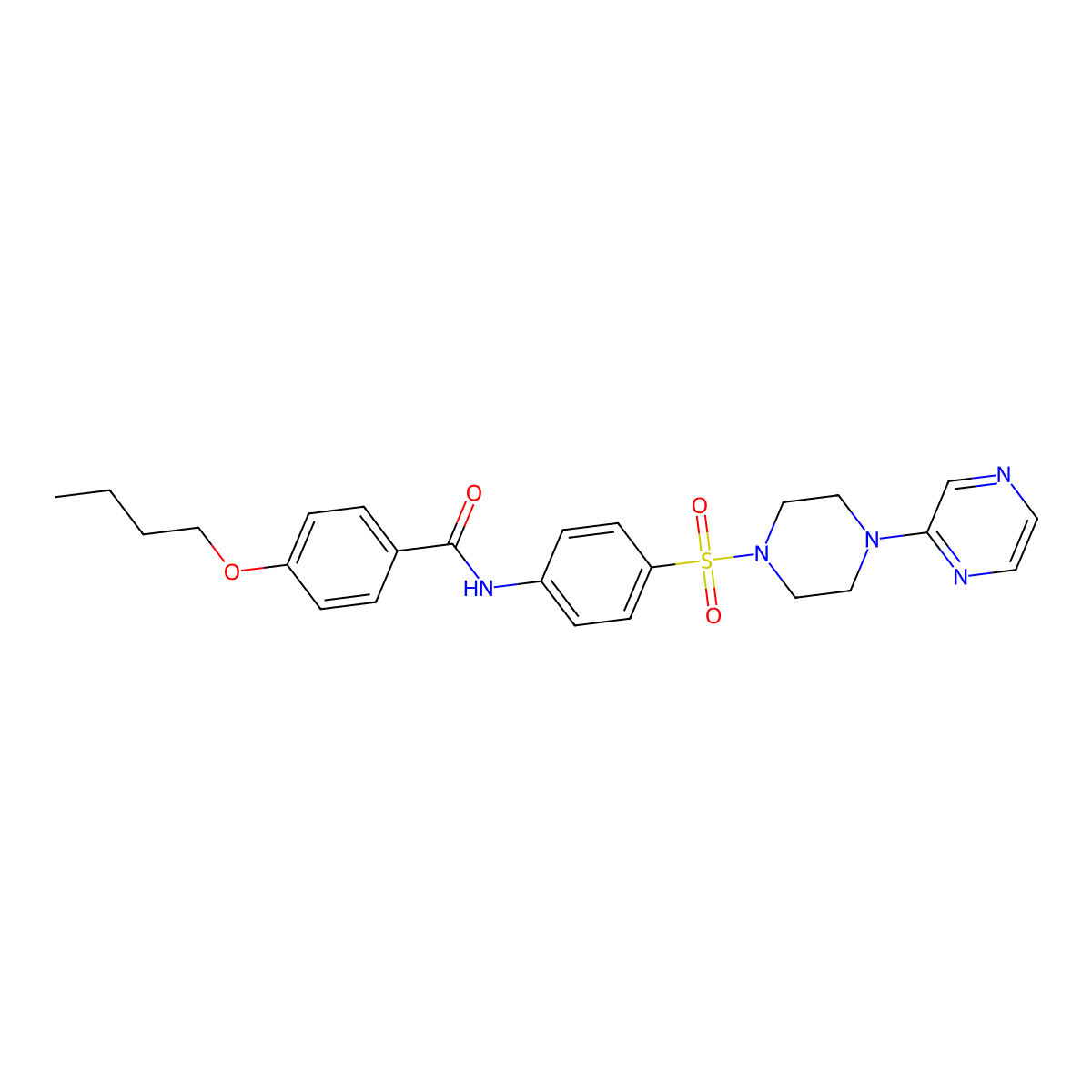 4-butoxy-N-(4-((4-(pyrazin-2-yl)piperazin-1-yl)sulfonyl)phenyl)benzamide molecular structure, CAS 1049529-66-9