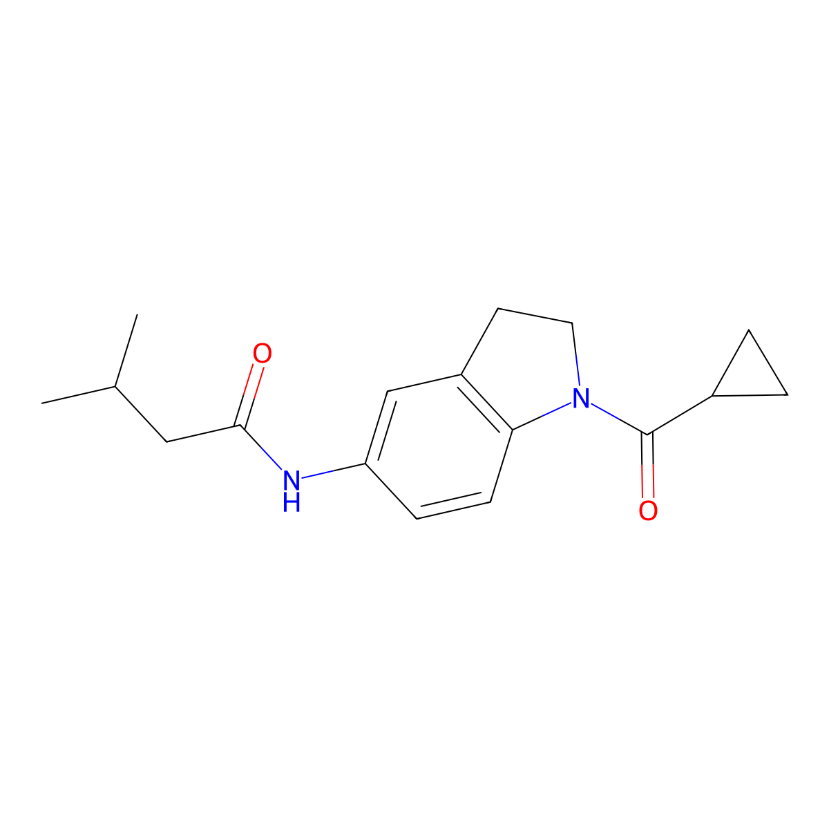 N-(1-(cyclopropanecarbonyl)indolin-5-yl)-3-methylbutanamide molecular structure, CAS 1049530-30-4