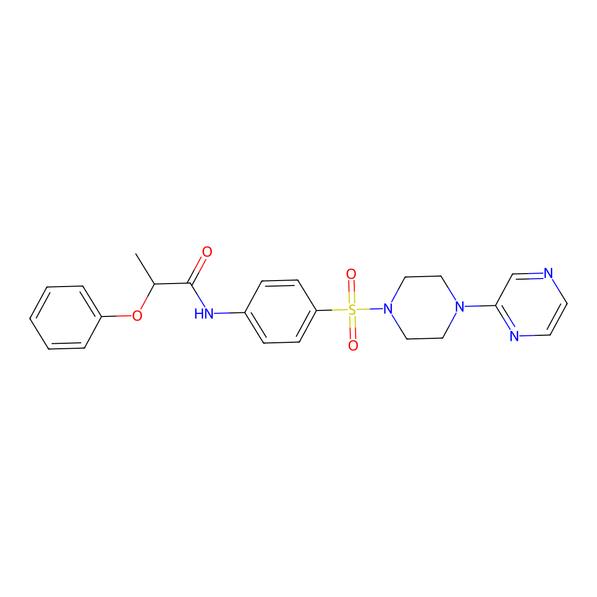 2-phenoxy-N-(4-((4-(pyrazin-2-yl)piperazin-1-yl)sulfonyl)phenyl)propanamide molecular structure, CAS 1049530-65-5