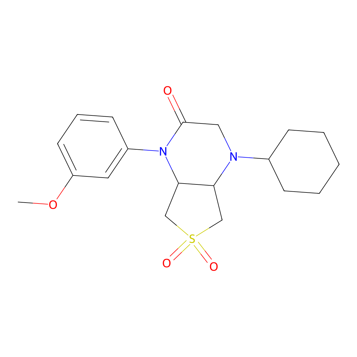 4-cyclohexyl-1-(3-methoxyphenyl)hexahydrothieno[3,4-b]pyrazin-2(1H)-one 6,6-dioxide molecular structure, CAS 1049536-26-6
