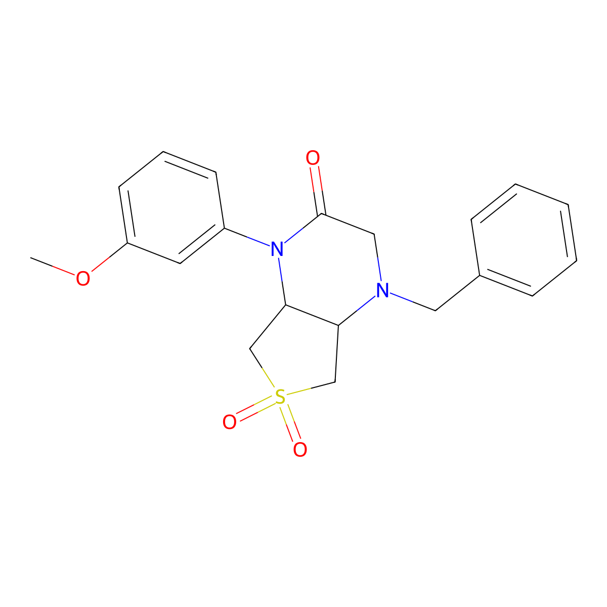 4-benzyl-1-(3-methoxyphenyl)hexahydrothieno[3,4-b]pyrazin-2(1H)-one 6,6-dioxide molecular structure, CAS 1049536-30-2