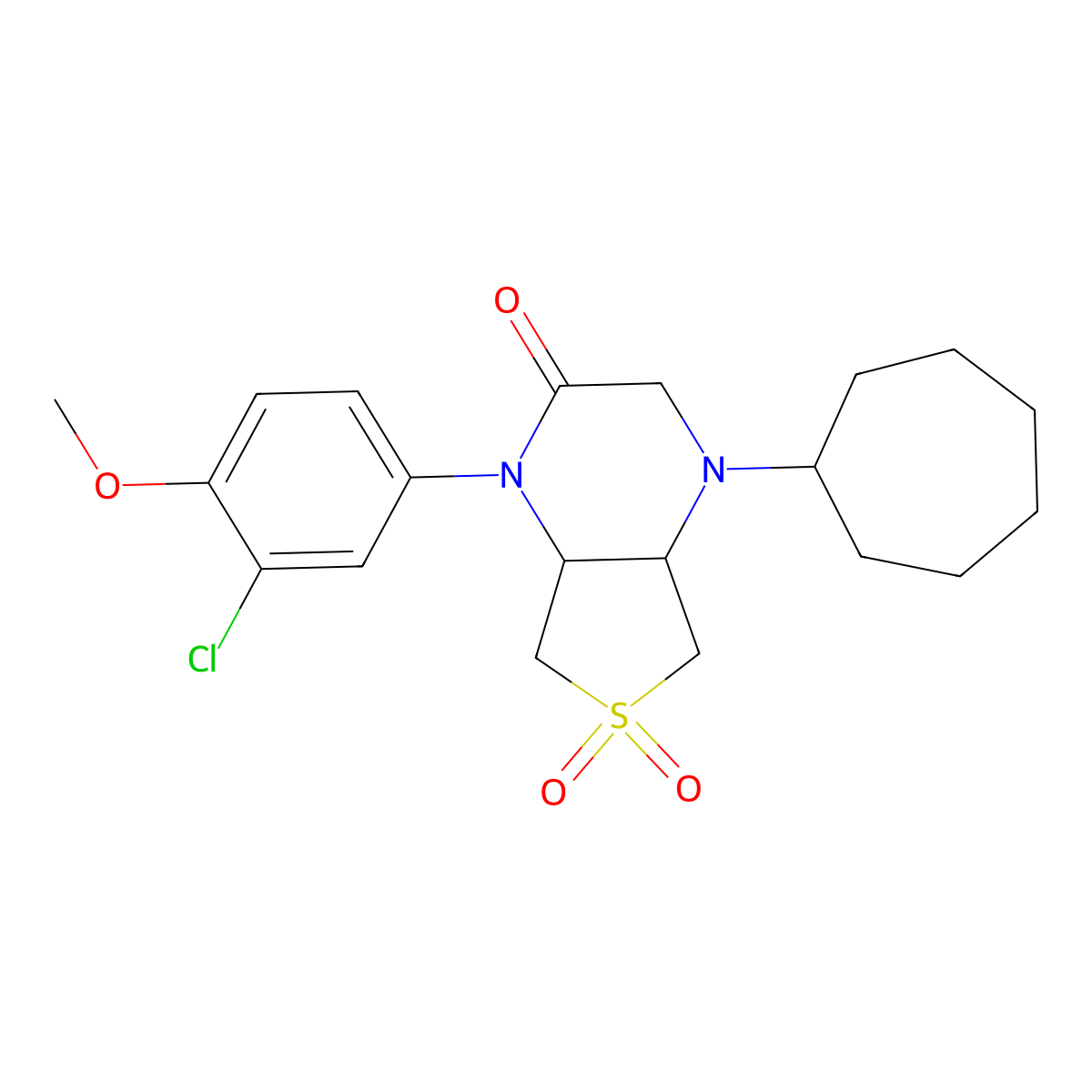 1-(3-chloro-4-methoxyphenyl)-4-cycloheptylhexahydrothieno[3,4-b]pyrazin-2(1H)-one 6,6-dioxide molecular structure, CAS 1049536-99-3