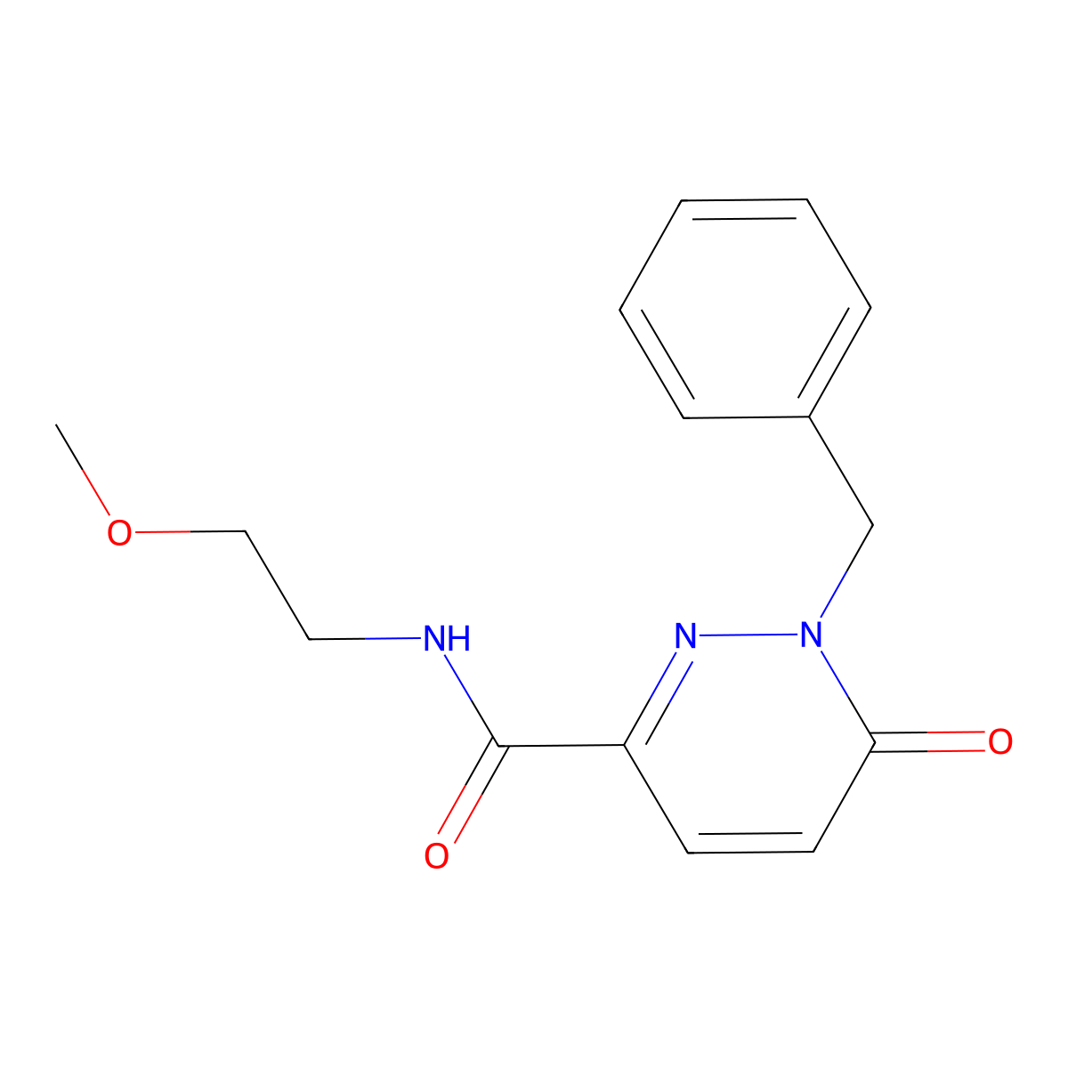 1-benzyl-N-(2-methoxyethyl)-6-oxo-1,6-dihydropyridazine-3-carboxamide molecular structure, CAS 1049539-95-8