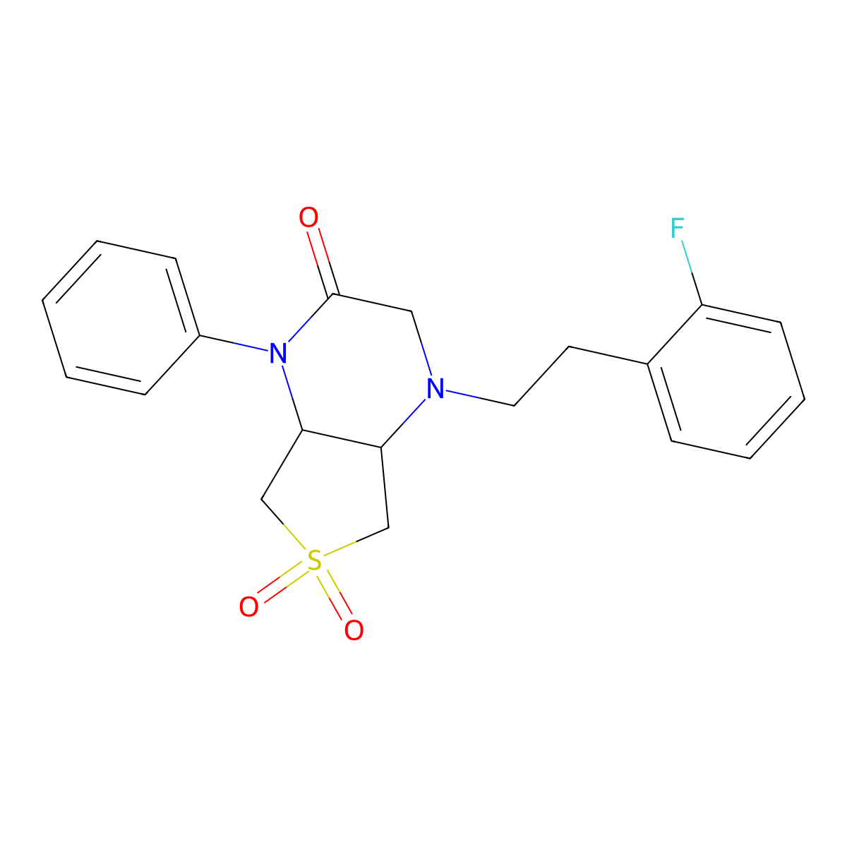 4-(2-fluorophenethyl)-1-phenylhexahydrothieno[3,4-b]pyrazin-2(1H)-one 6,6-dioxide molecular structure, CAS 1049540-14-8