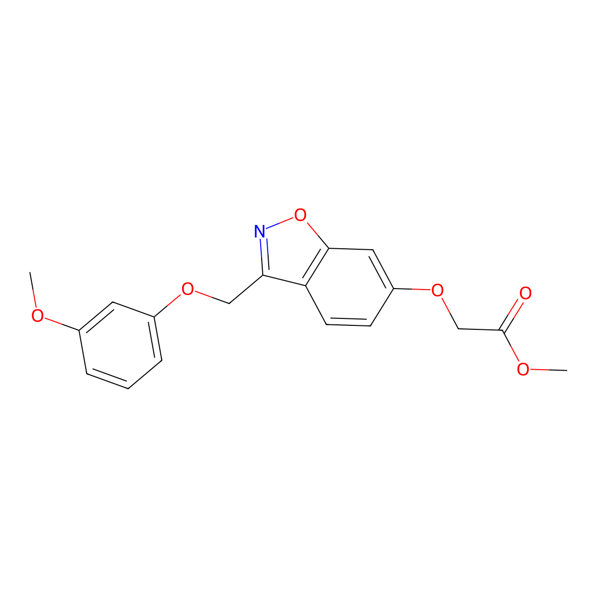 Methyl ({3-[(3-methoxyphenoxy)methyl]-1,2-benzoxazol-6-yl}oxy)acetate molecular structure, CAS 1049545-12-1