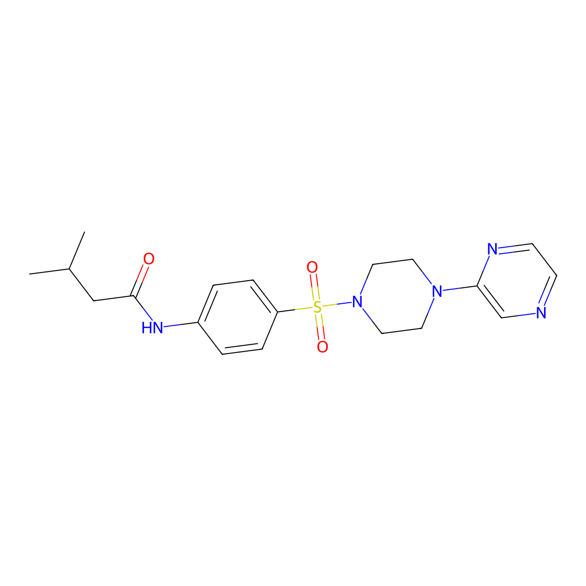 3-methyl-N-(4-{[4-(pyrazin-2-yl)piperazin-1-yl]sulfonyl}phenyl)butanamide molecular structure, CAS 1049549-77-0