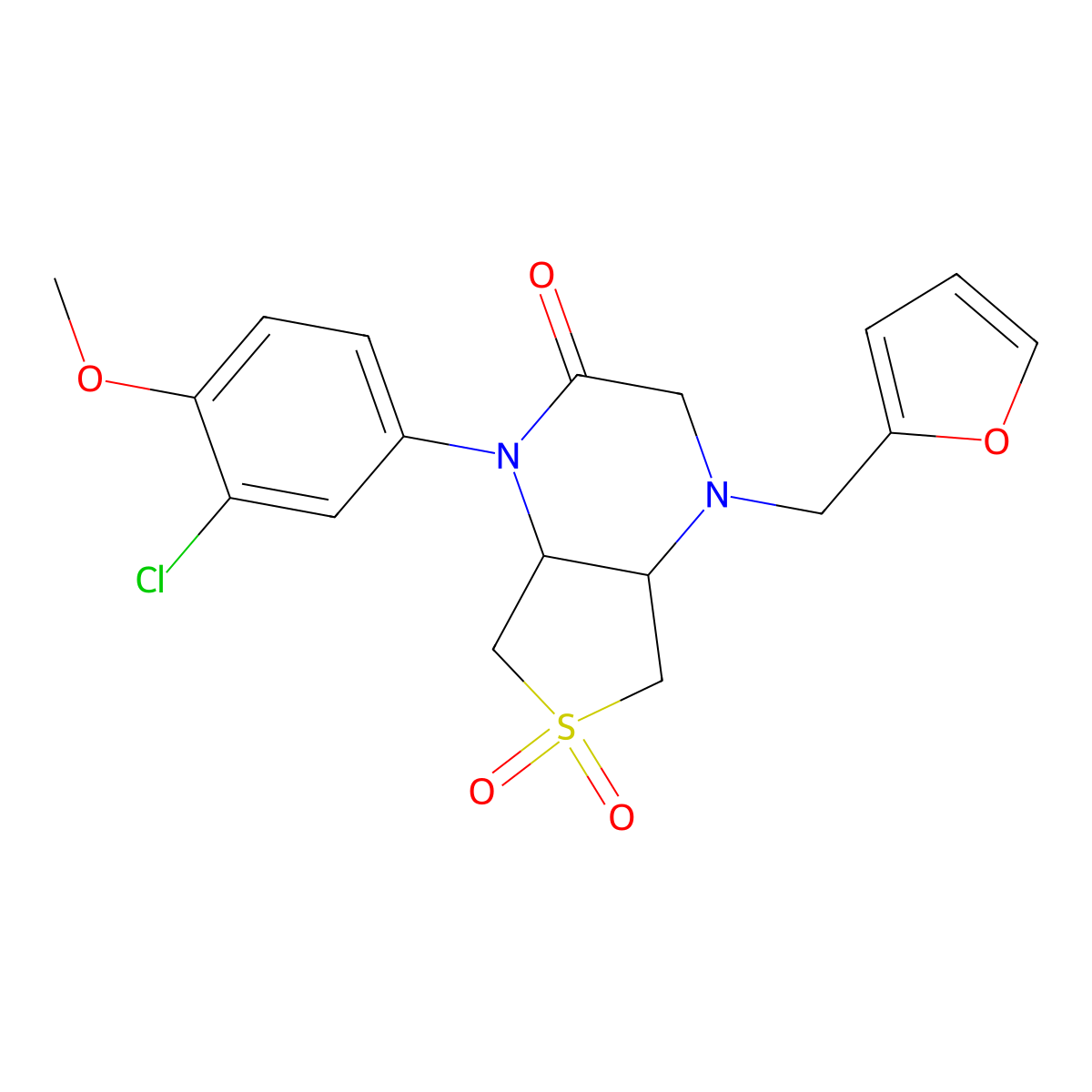 1-(3-chloro-4-methoxyphenyl)-4-(furan-2-ylmethyl)hexahydrothieno[3,4-b]pyrazin-2(1H)-one 6,6-dioxide molecular structure, CAS 1049553-19-6
