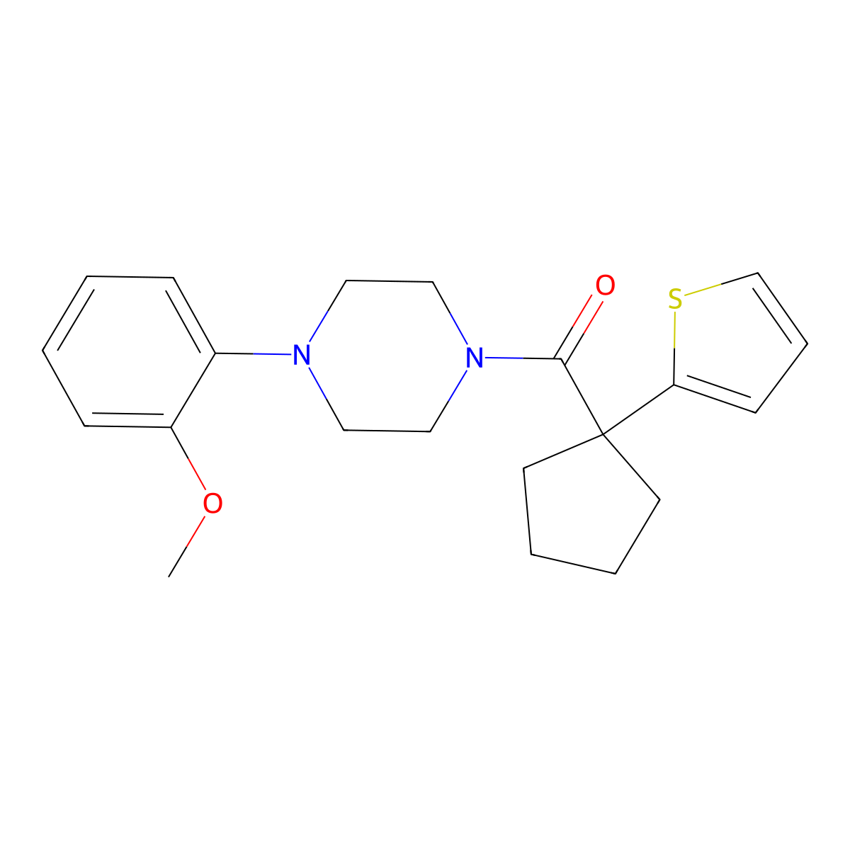 (4-(2-Methoxyphenyl)piperazin-1-yl)(1-(thiophen-2-yl)cyclopentyl)methanone molecular structure, CAS 1049554-07-5