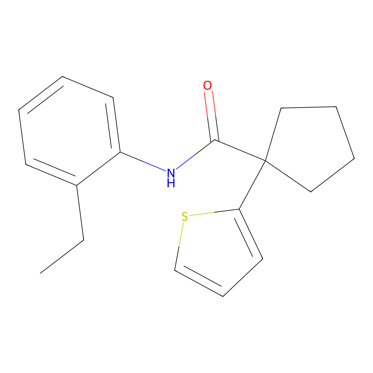 N-(2-ethylphenyl)-1-(thiophen-2-yl)cyclopentanecarboxamide molecular structure, CAS 1049554-15-5