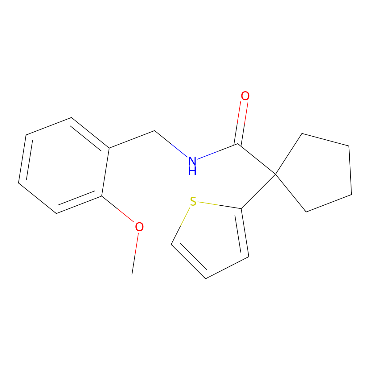 N-(2-methoxybenzyl)-1-(thiophen-2-yl)cyclopentanecarboxamide molecular structure, CAS 1049554-47-3