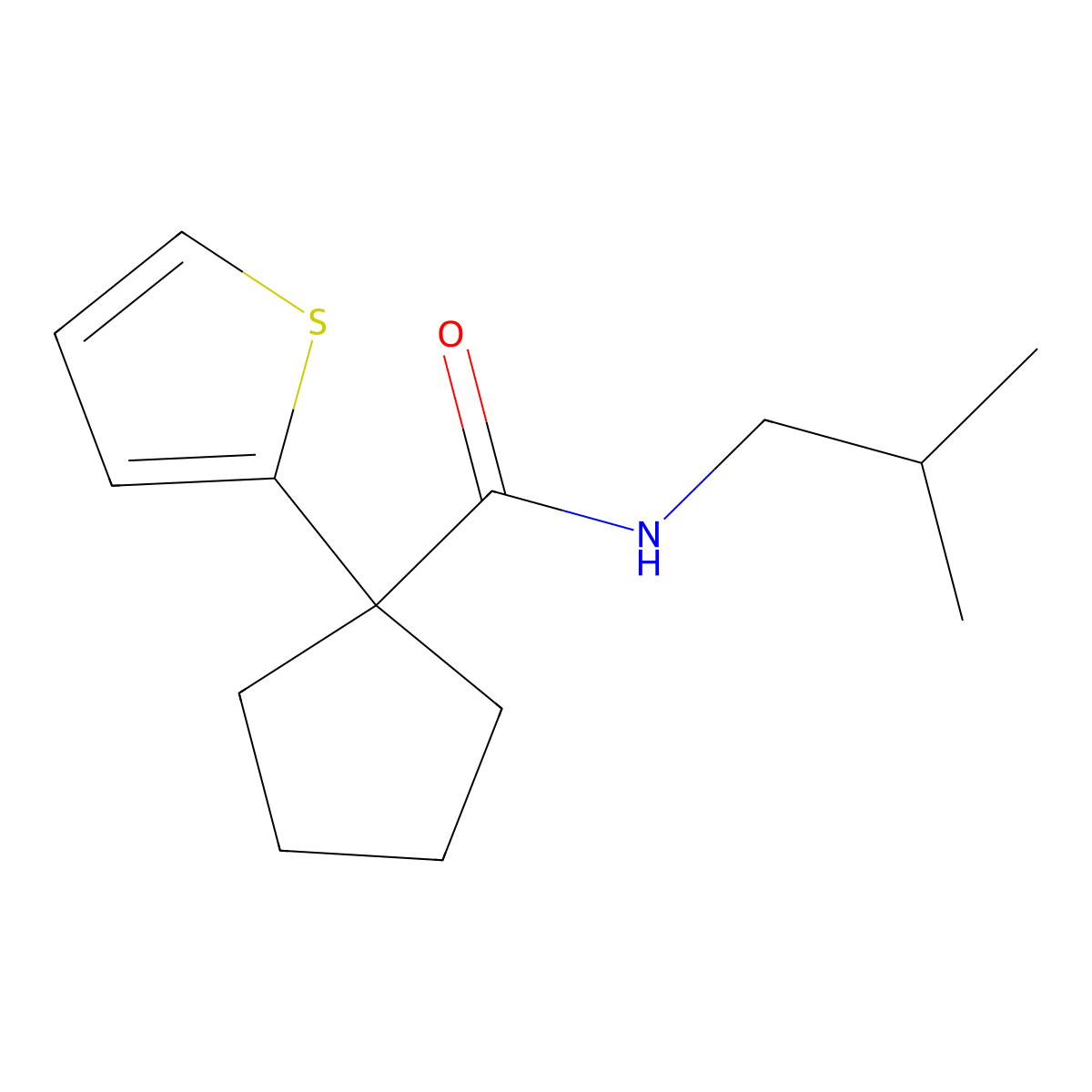 N-isobutyl-1-(thiophen-2-yl)cyclopentanecarboxamide molecular structure, CAS 1049554-61-1