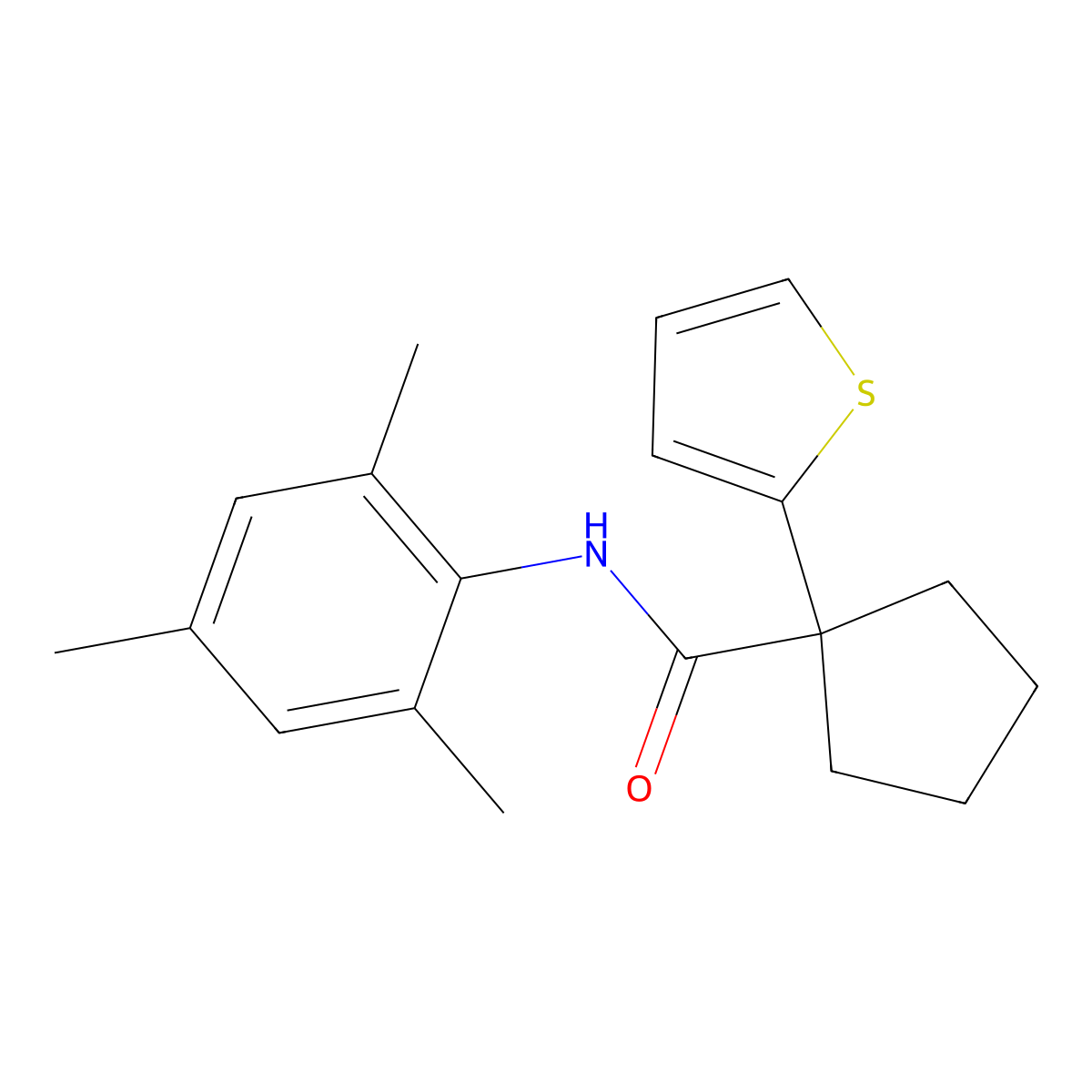 N-mesityl-1-(thiophen-2-yl)cyclopentanecarboxamide molecular structure, CAS 1049554-77-9
