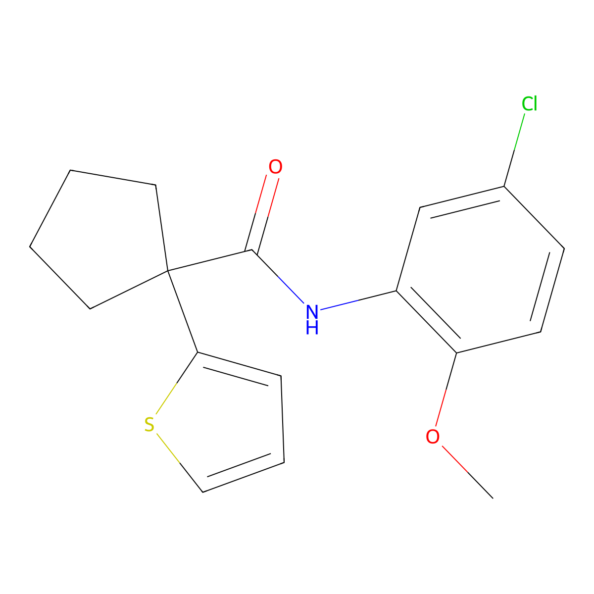 N-(5-chloro-2-methoxyphenyl)-1-(thiophen-2-yl)cyclopentanecarboxamide molecular structure, CAS 1049555-09-0