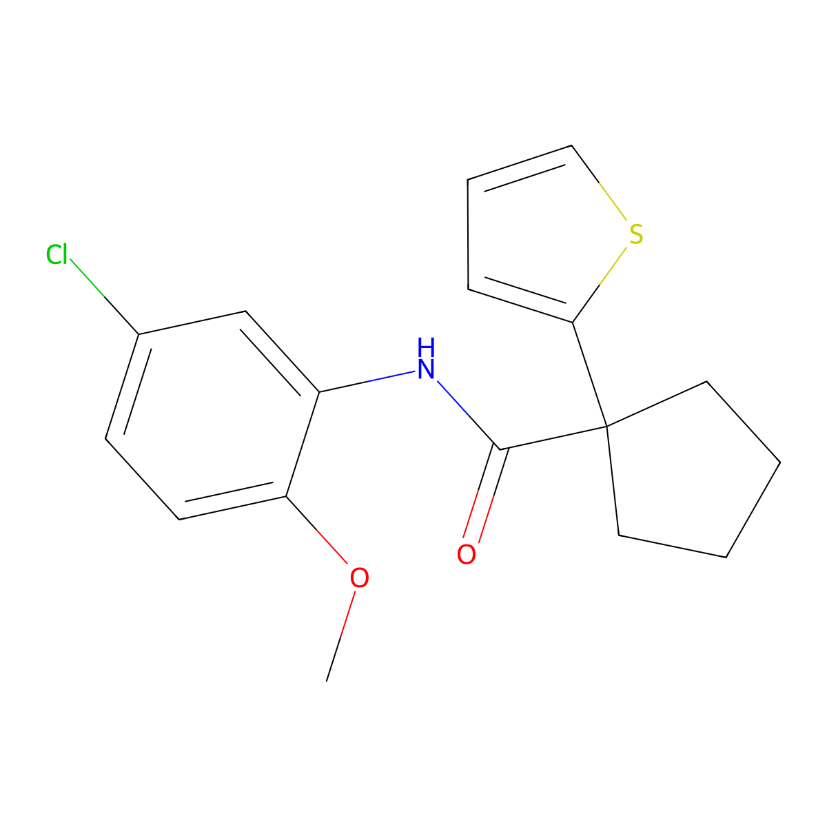 N-(5-chloro-2-methoxyphenyl)-1-(thiophen-2-yl)cyclopentanecarboxamide molecular structure, CAS 1049555-09-0