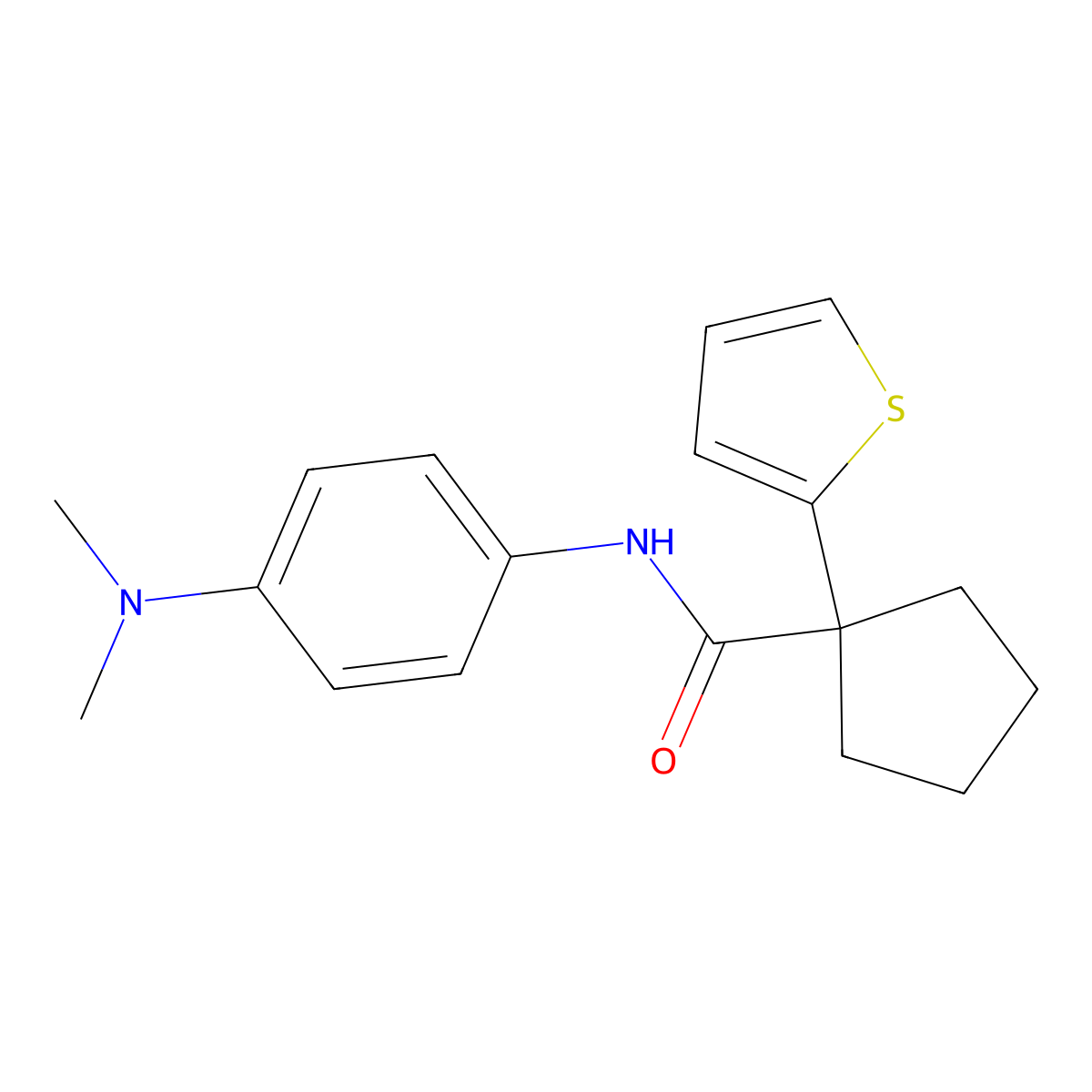 N-(4-(dimethylamino)phenyl)-1-(thiophen-2-yl)cyclopentanecarboxamide molecular structure, CAS 1049555-57-8