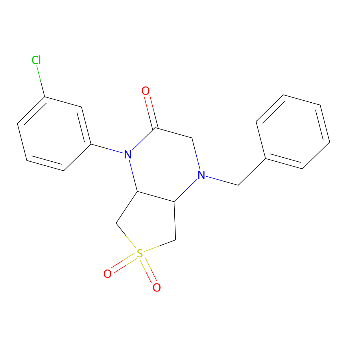 4-benzyl-1-(3-chlorophenyl)hexahydrothieno[3,4-b]pyrazin-2(1H)-one 6,6-dioxide molecular structure, CAS 1049557-43-8