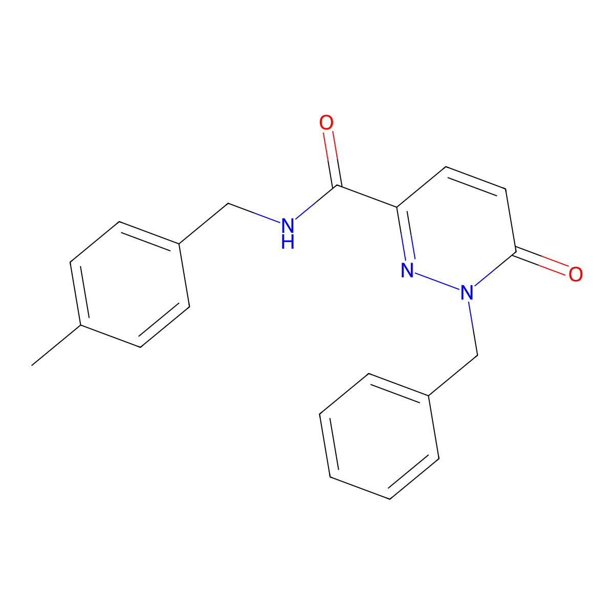 1-benzyl-N-[(4-methylphenyl)methyl]-6-oxopyridazine-3-carboxamide molecular structure, CAS 1049558-23-7