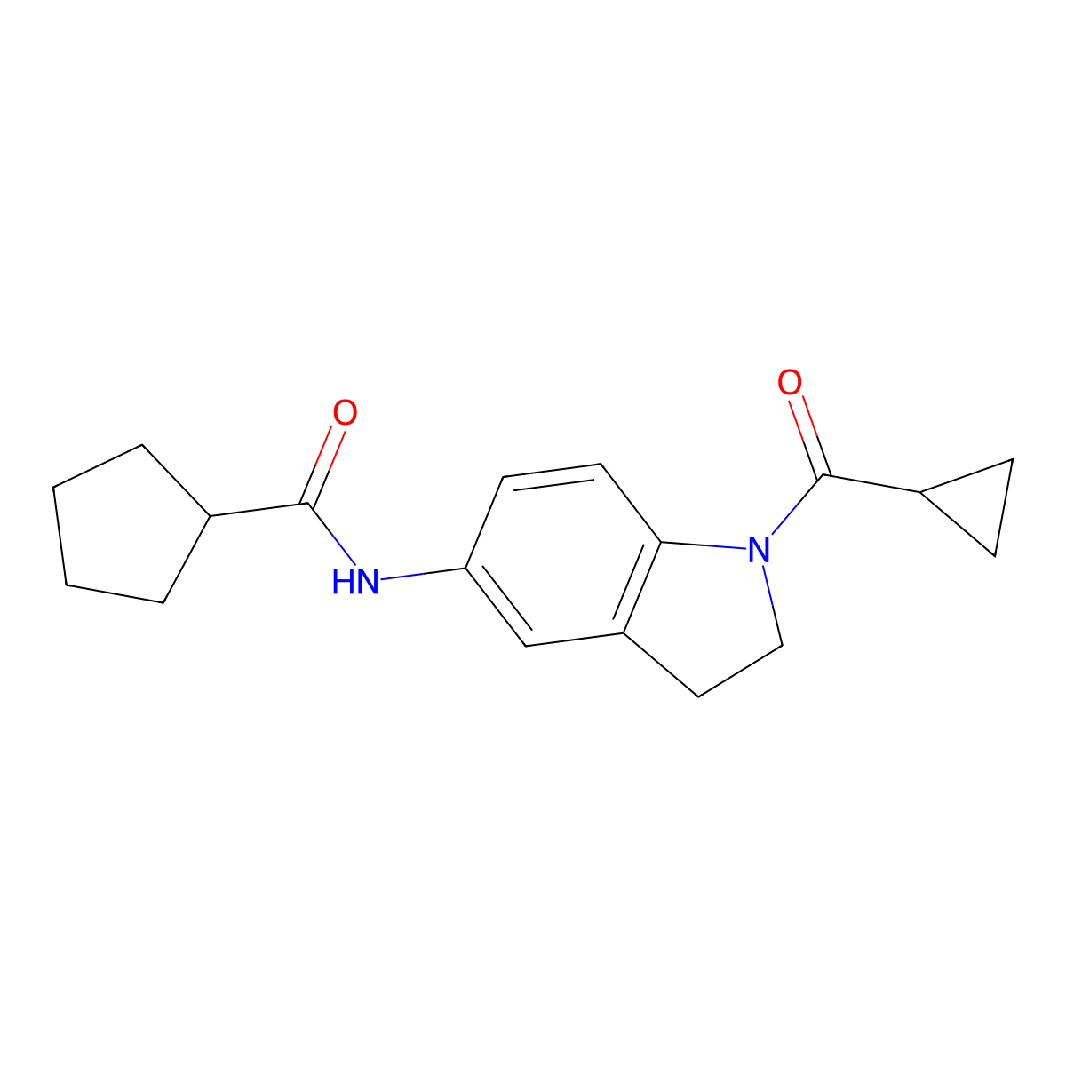 N-(1-(cyclopropanecarbonyl)indolin-5-yl)cyclopentanecarboxamide molecular structure, CAS 1049562-46-0