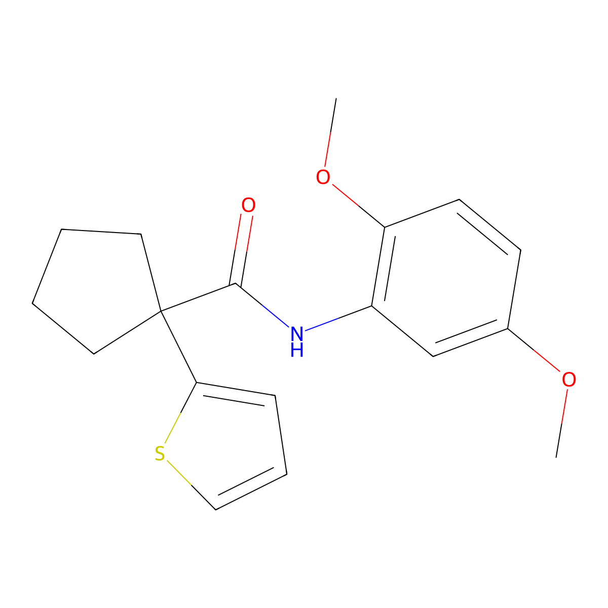 N-(2,5-dimethoxyphenyl)-1-(thiophen-2-yl)cyclopentanecarboxamide molecular structure, CAS 1049573-77-4