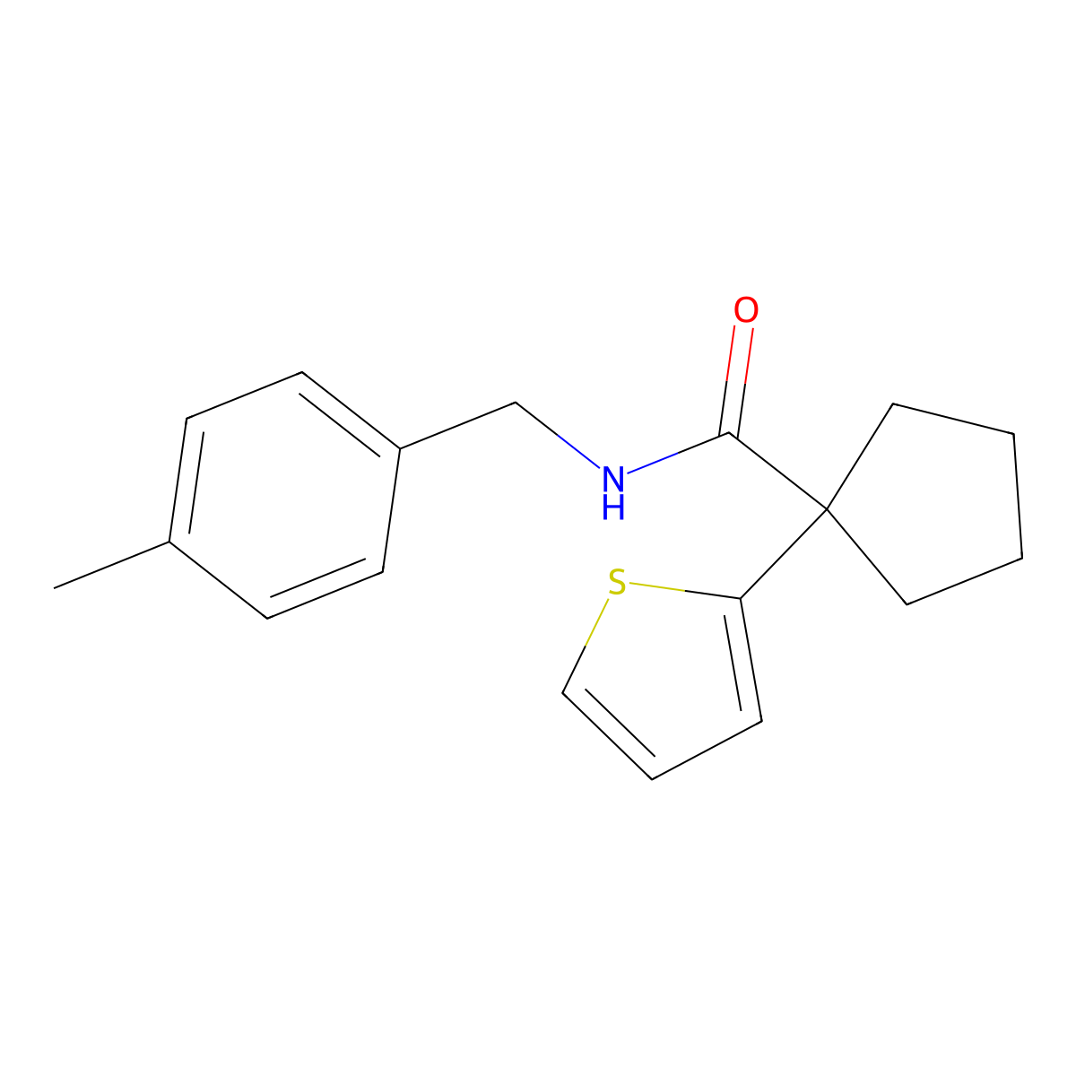 N-(4-methylbenzyl)-1-(thiophen-2-yl)cyclopentanecarboxamide molecular structure, CAS 1049574-09-5