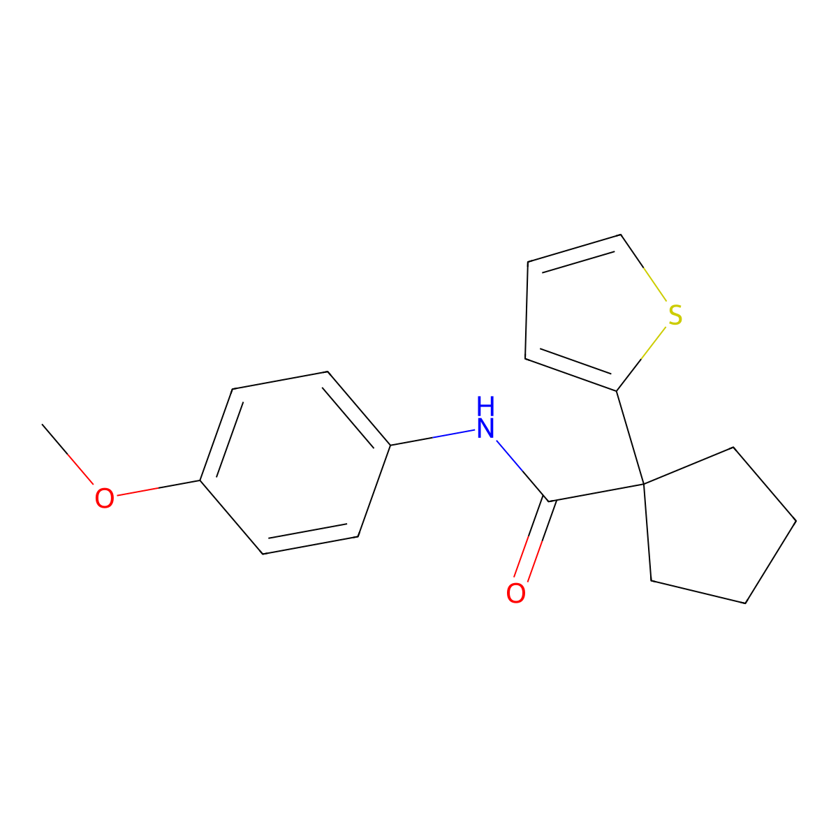 N-(4-methoxyphenyl)-1-(thiophen-2-yl)cyclopentanecarboxamide molecular structure, CAS 1049574-24-4