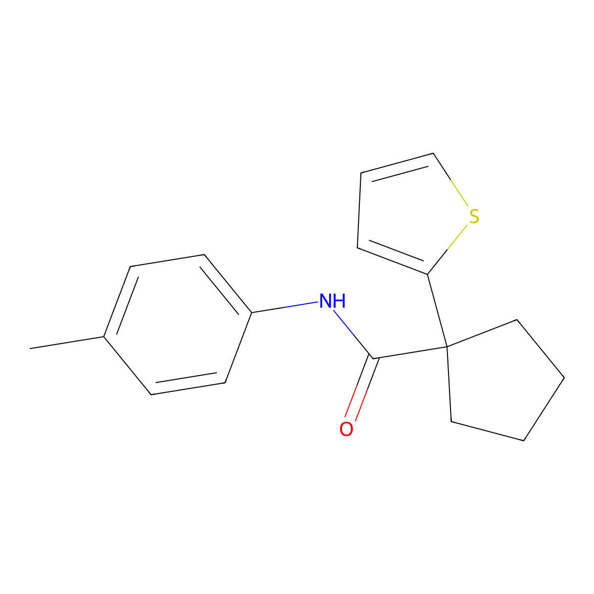 1-(thiophen-2-yl)-N-(p-tolyl)cyclopentanecarboxamide molecular structure, CAS 1049574-48-2