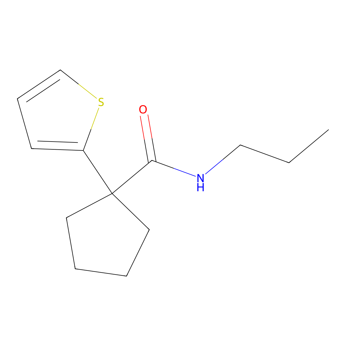 N-propyl-1-(thiophen-2-yl)cyclopentanecarboxamide molecular structure, CAS 1049574-56-2