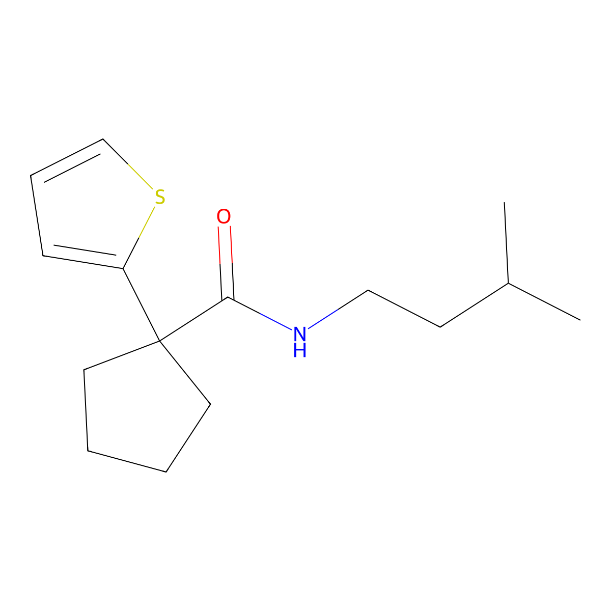 N-isopentyl-1-(thiophen-2-yl)cyclopentanecarboxamide molecular structure, CAS 1049574-72-2