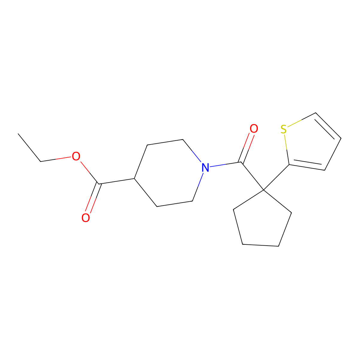 Ethyl 1-[1-(thiophen-2-yl)cyclopentanecarbonyl]piperidine-4-carboxylate molecular structure, CAS 1049575-20-3