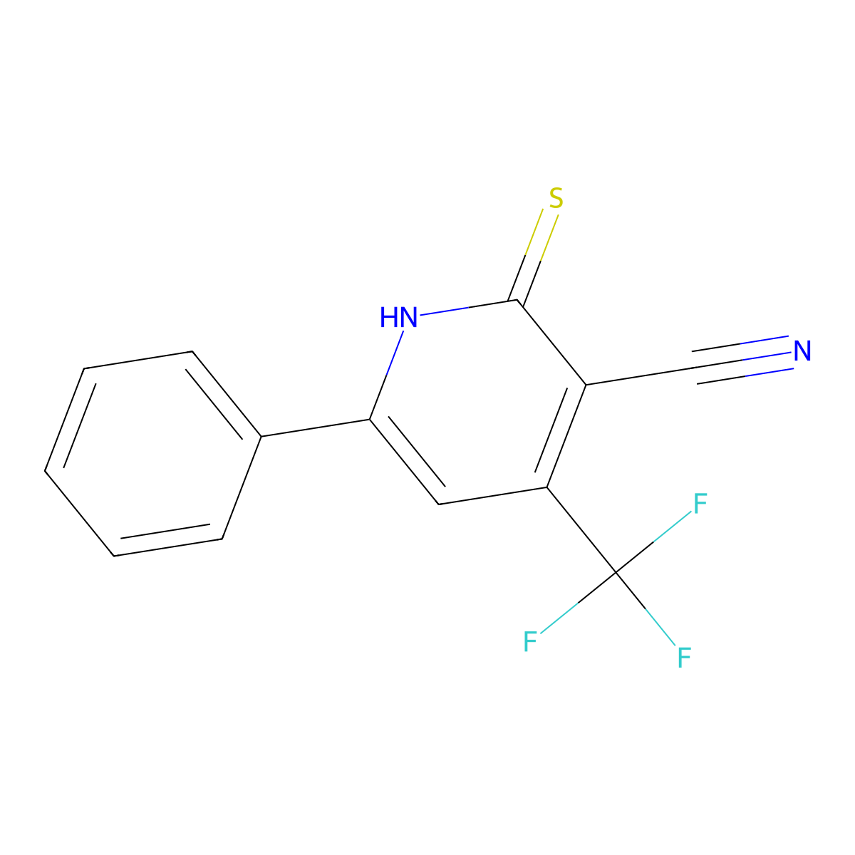 6-Phenyl-2-sulfanylidene-4-(trifluoromethyl)-1,2-dihydropyridine-3-carbonitrile molecular structure, CAS 104960-49-8