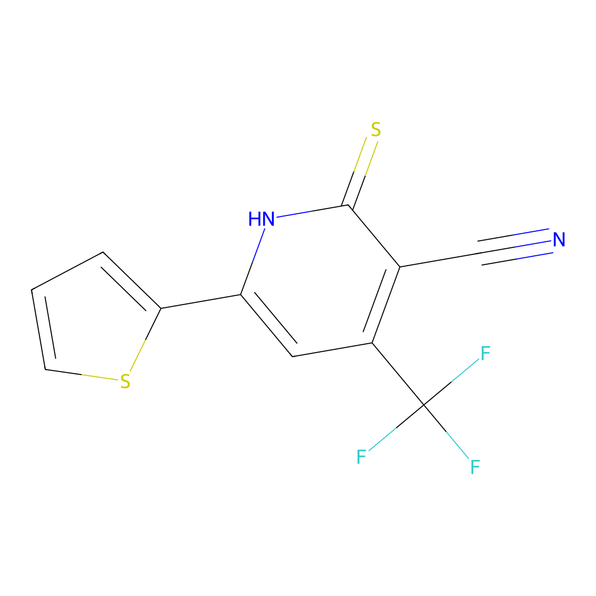 2-Sulfanylidene-6-(thiophen-2-yl)-4-(trifluoromethyl)-1,2-dihydropyridine-3-carbonitrile molecular structure, CAS 104960-50-1