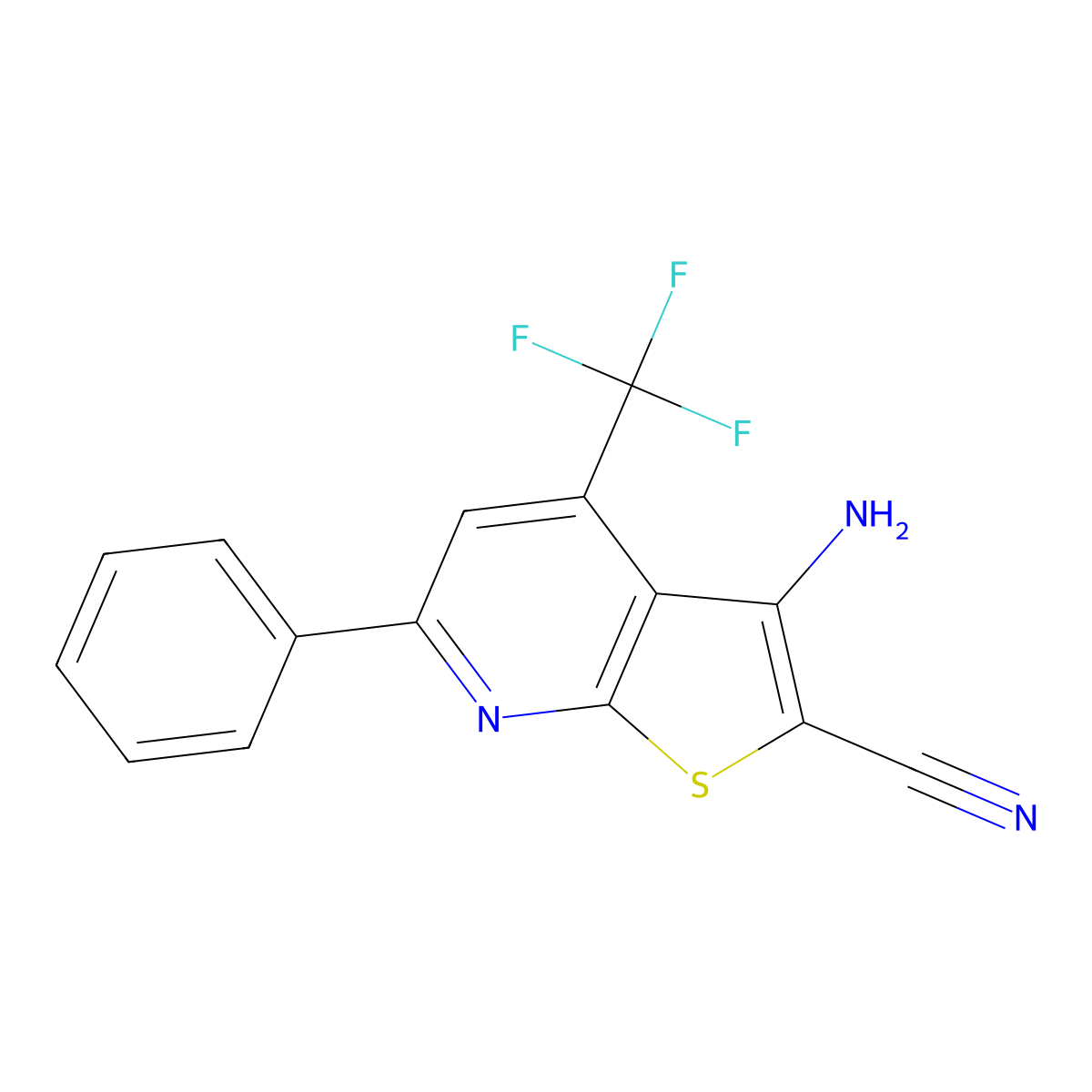 3-Amino-6-phenyl-4-(trifluoromethyl)thieno[2,3-b]pyridine-2-carbonitrile molecular structure, CAS 104960-55-6