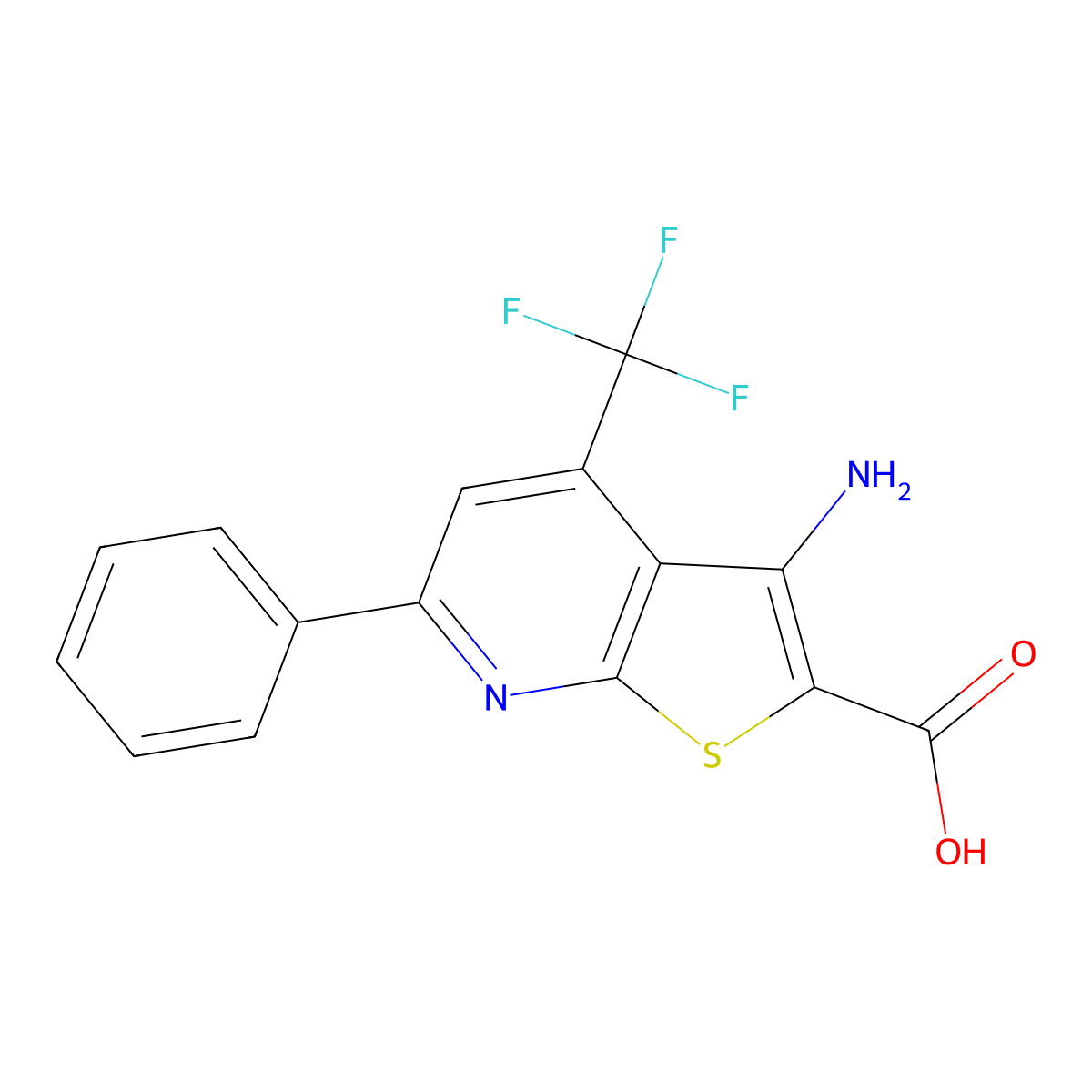 3-Amino-6-phenyl-4-(trifluoromethyl)thieno[2,3-b]pyridine-2-carboxylic acid molecular structure, CAS 104960-56-7